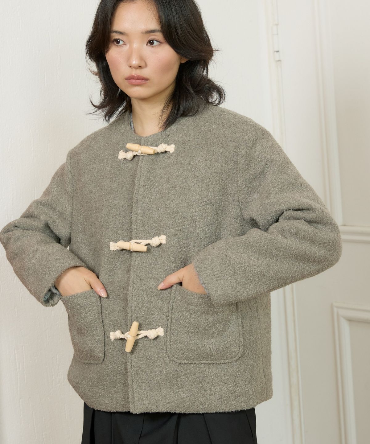 위오이(WIOE) Glory Tweed Wool Jacket_Mint Khaki