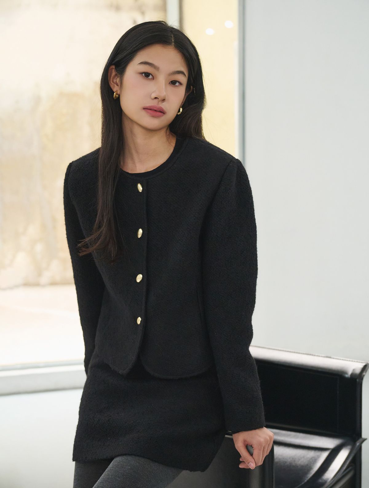 제너럴아이디어(GENERALIDEA) 부클 크롭 자켓 [BLACK] / WBE4L55506