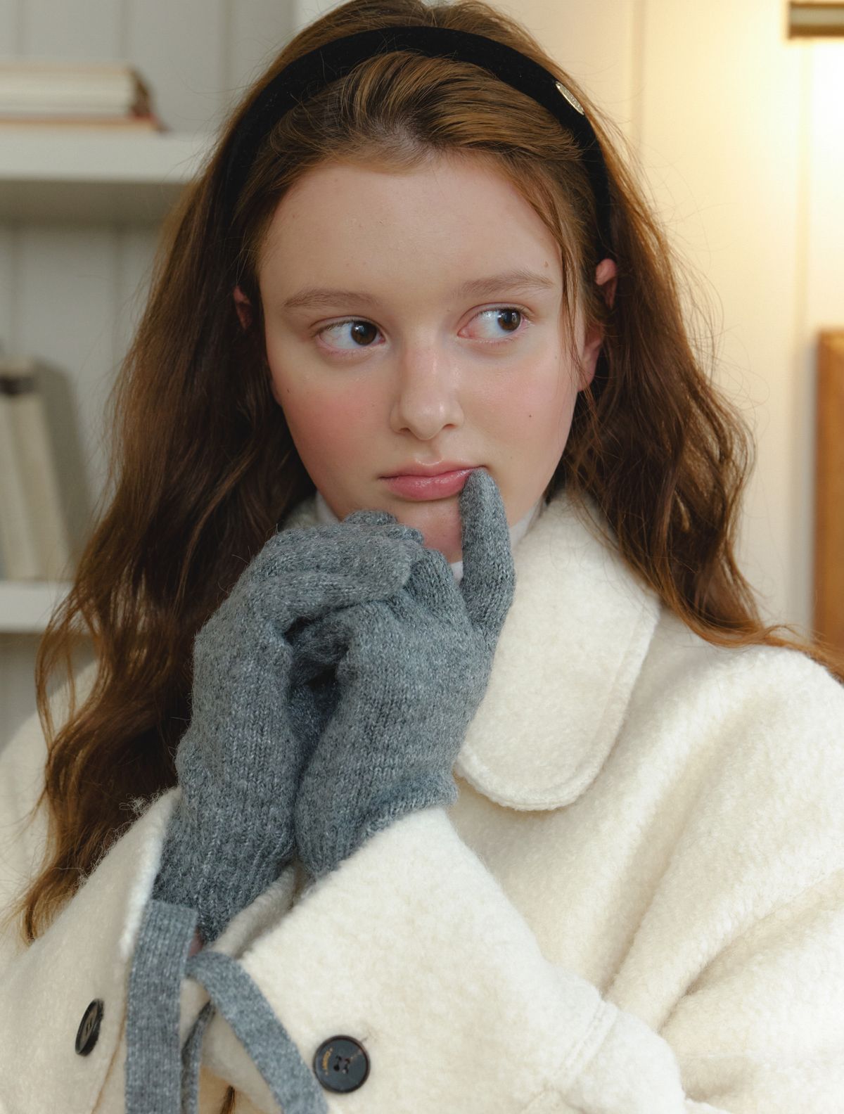 클루니(CLUNY) Soft wool ribbon knit tie gloves - (4color)