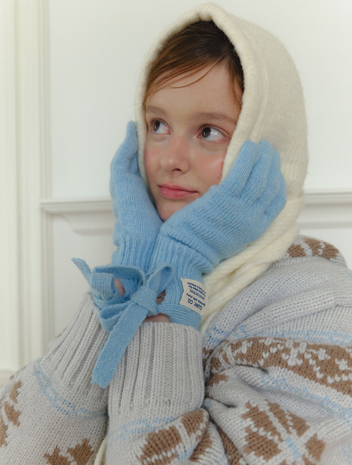 클루니(CLUNY) Soft wool ribbon knit tie gloves - (4color)