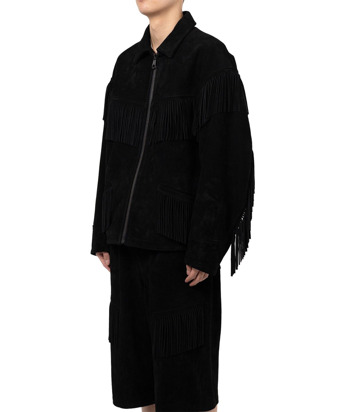 카미야(KAMIYA) Suede Fringe Blouson - BLACK