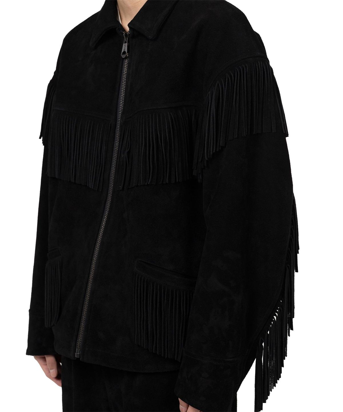 카미야(KAMIYA) Suede Fringe Blouson - BLACK