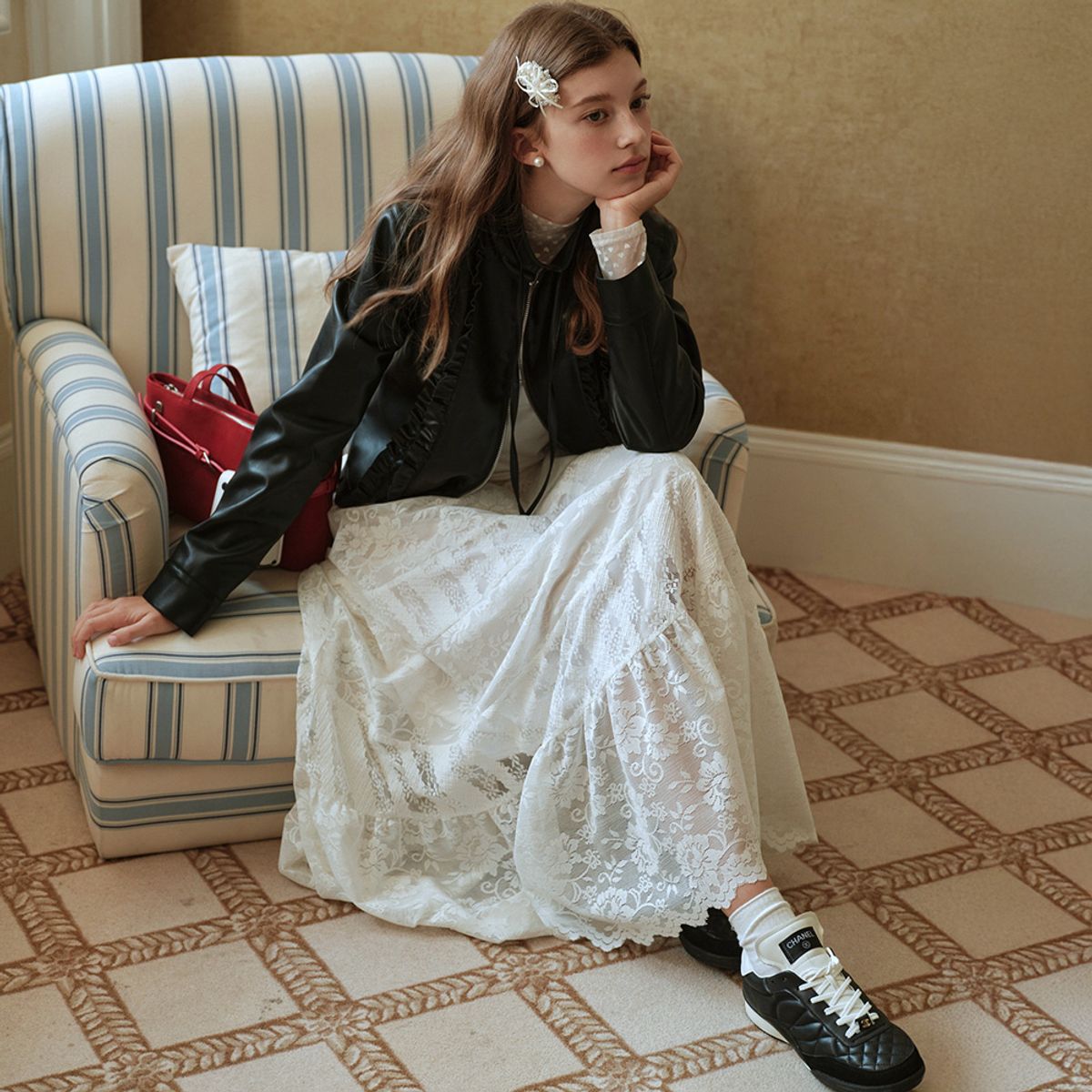 쎄무아듀(CEST MOIDEW) Cest_Lace splicing velvet skirt