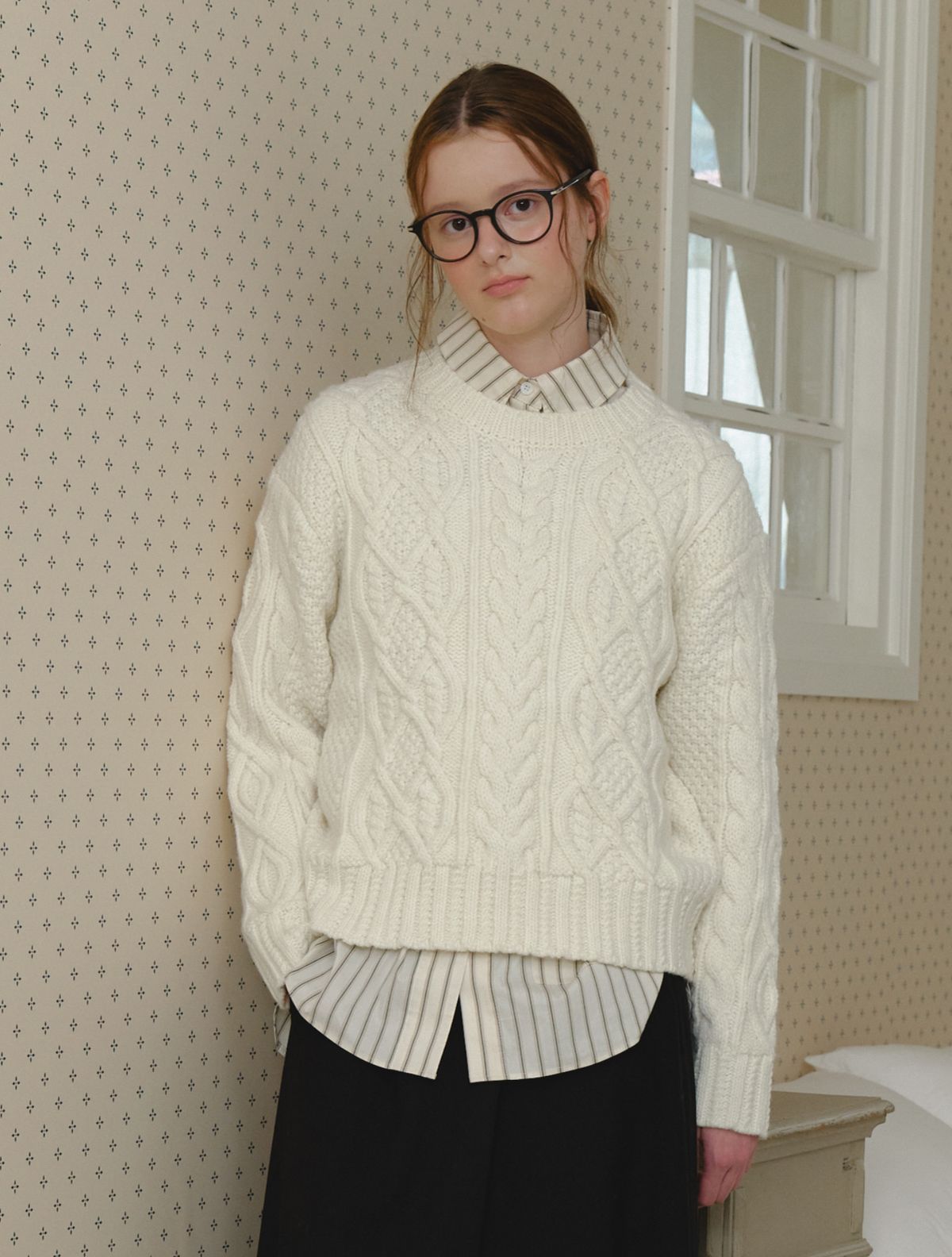 클루니(CLUNY) Alpaca twist cable knit sweater - ivory