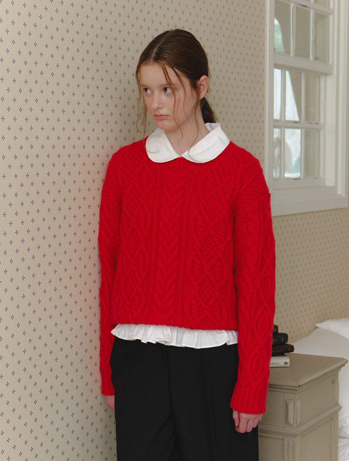 클루니(CLUNY) Alpaca twist cable knit sweater - red