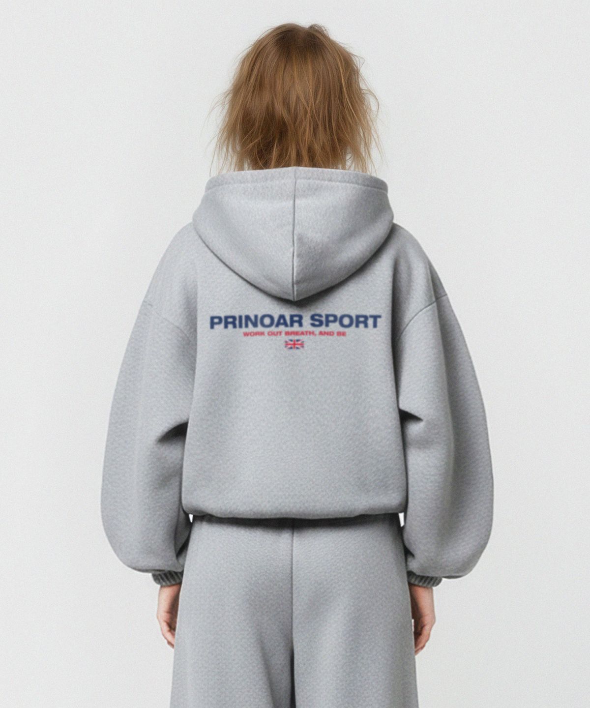 프리노어(PRINOAR) [기모선택] 스포츠 스트링 오버핏 투웨이 후드집업 - 멜란지