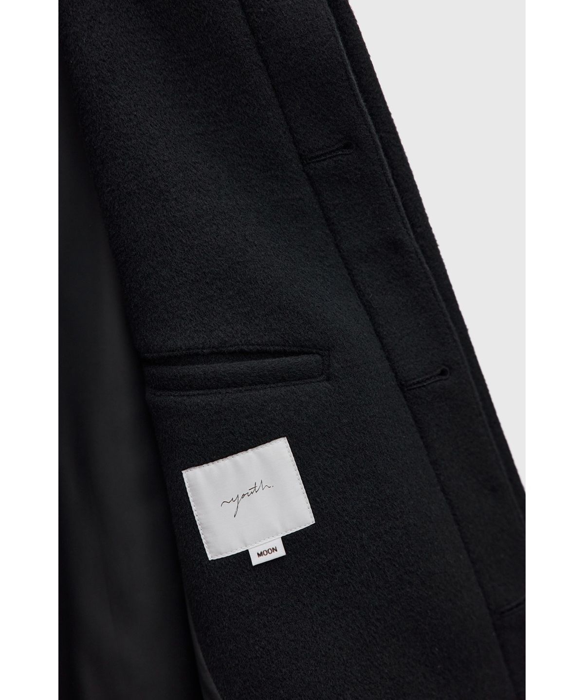 유스(YOUTH) Leather Trim Mac Coat - Black