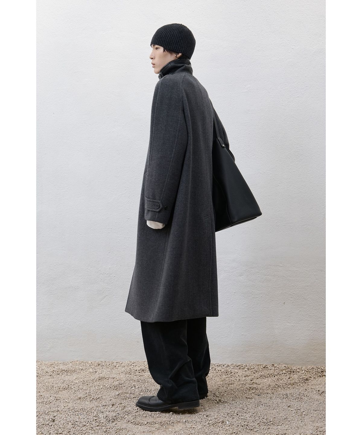 유스(YOUTH) Leather Trim Mac Coat - Charcoal Grey