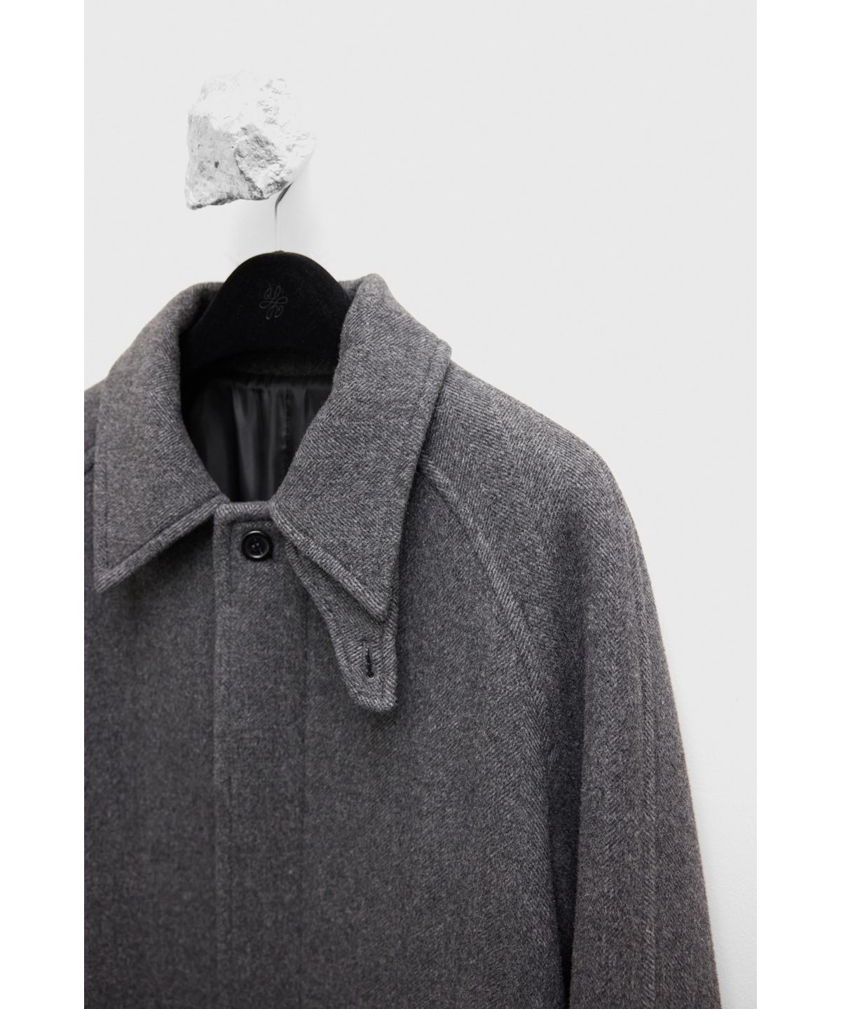 유스(YOUTH) Leather Trim Mac Coat - Charcoal Grey
