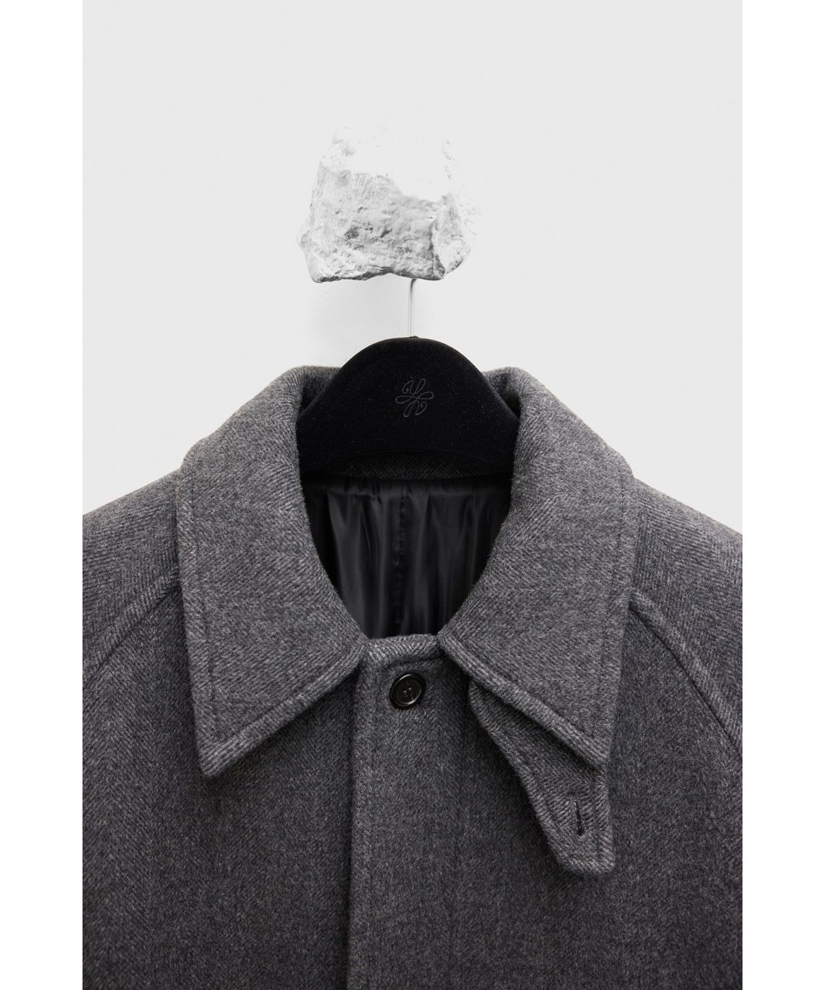 유스(YOUTH) Leather Trim Mac Coat - Charcoal Grey