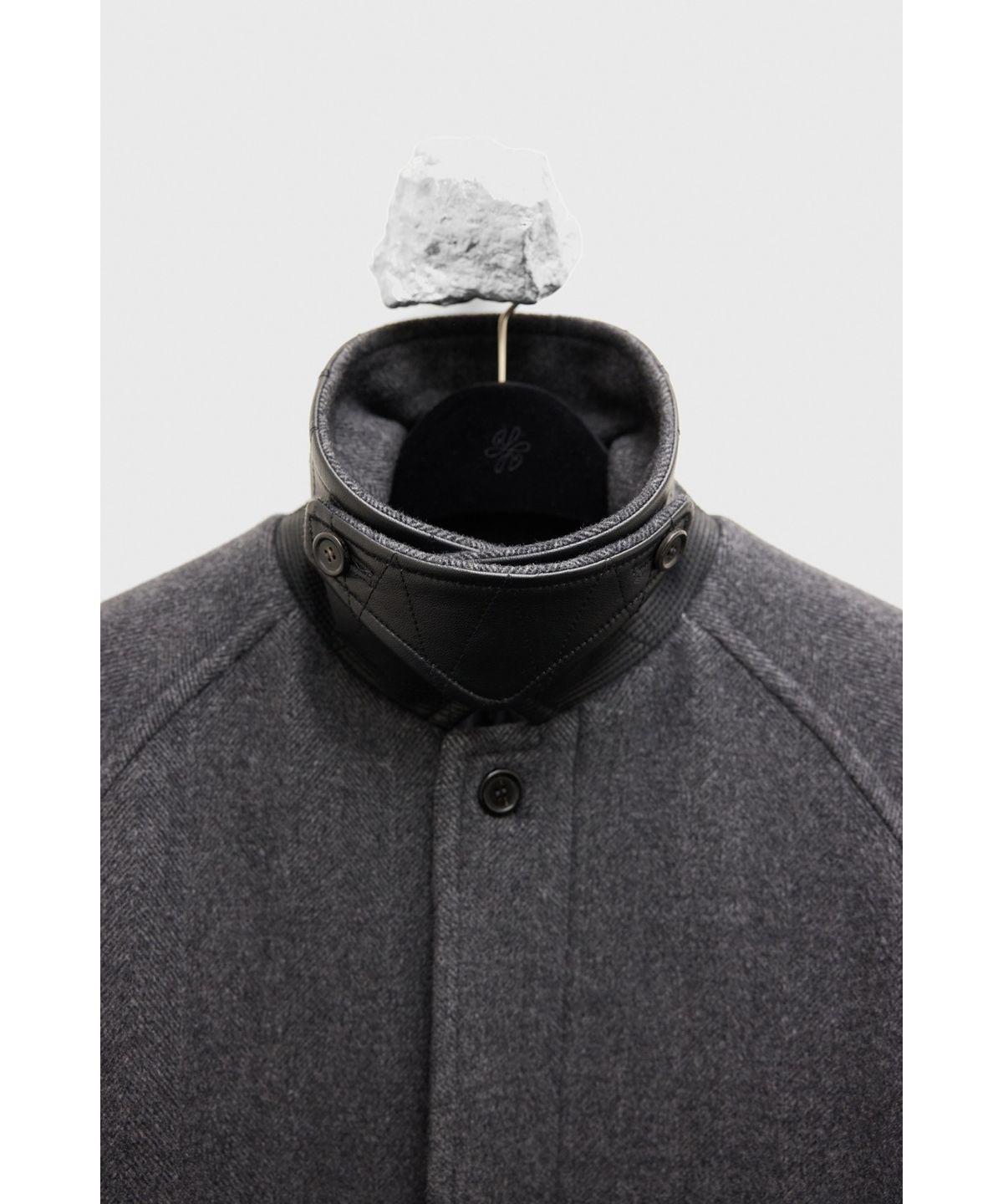 유스(YOUTH) Leather Trim Mac Coat - Charcoal Grey