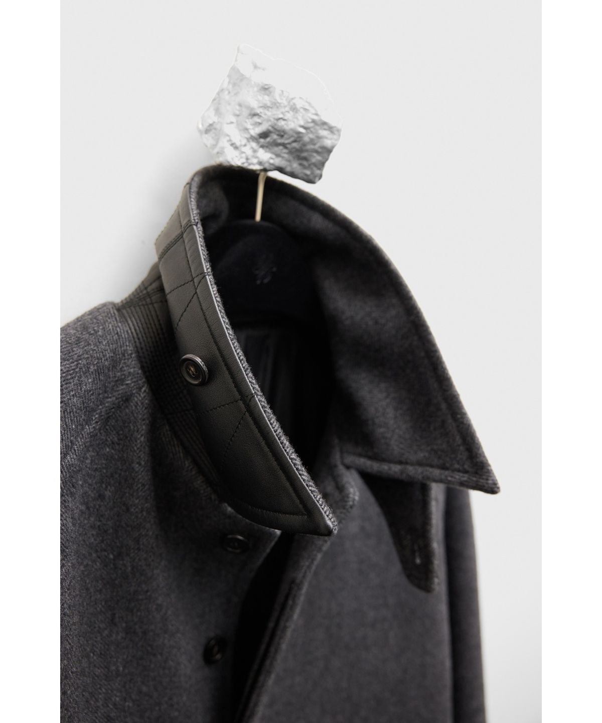 유스(YOUTH) Leather Trim Mac Coat - Charcoal Grey