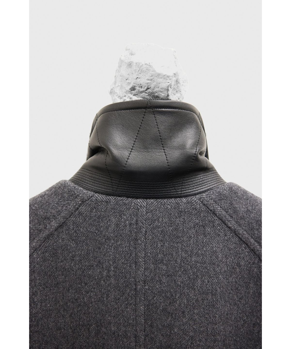 유스(YOUTH) Leather Trim Mac Coat - Charcoal Grey