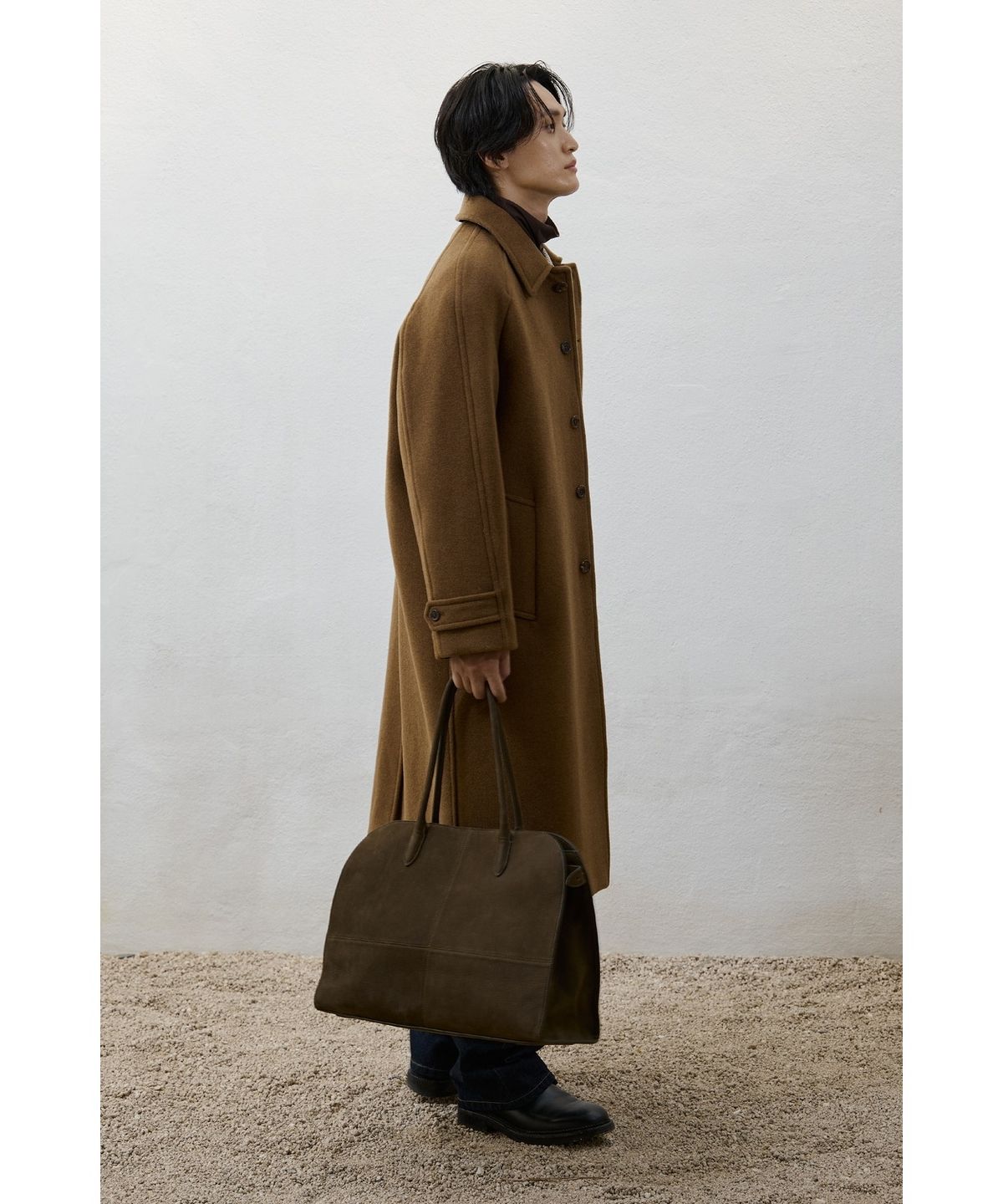 유스(YOUTH) Leather Trim Mac Coat - Camel