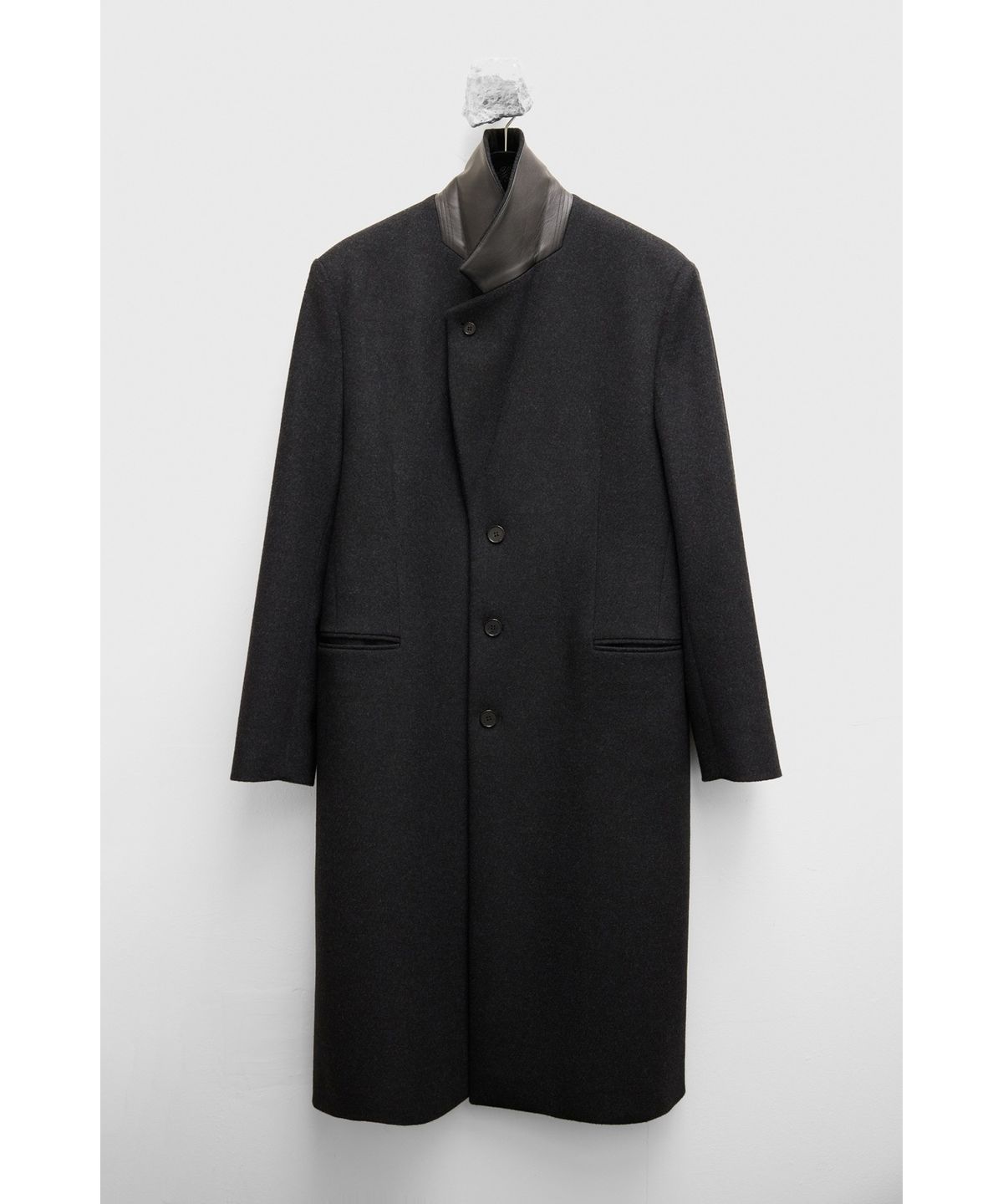 유스(YOUTH) Leather Trim Chesterfield Coat - Charcoal Grey
