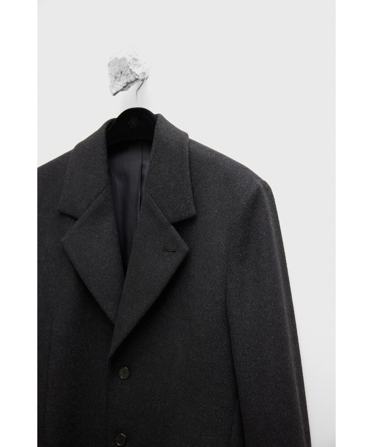 유스(YOUTH) Leather Trim Chesterfield Coat - Charcoal Grey