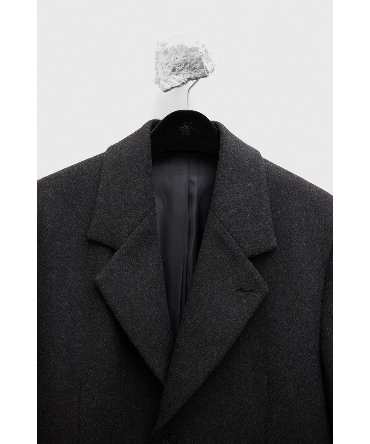 유스(YOUTH) Leather Trim Chesterfield Coat - Charcoal Grey
