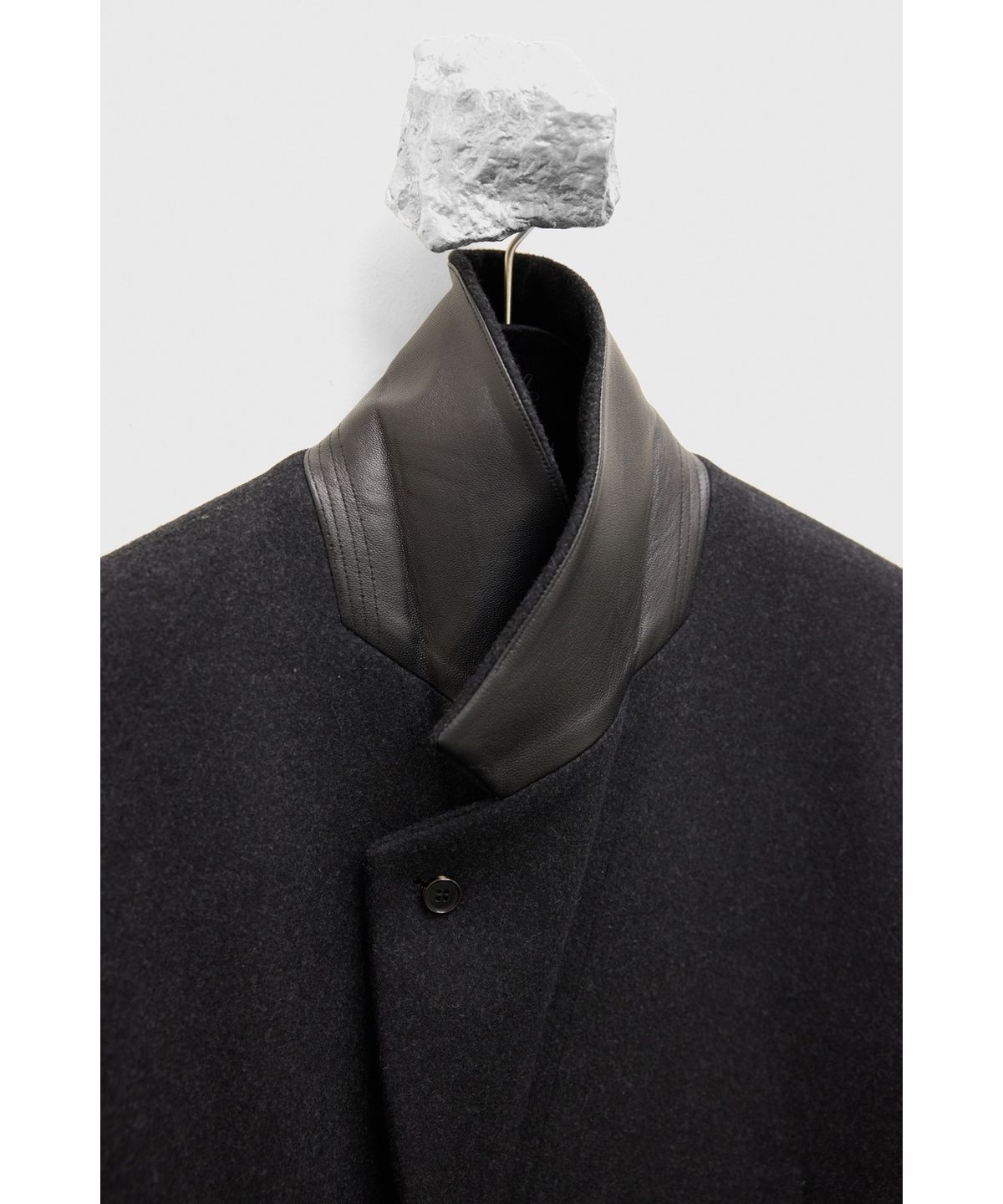 유스(YOUTH) Leather Trim Chesterfield Coat - Charcoal Grey