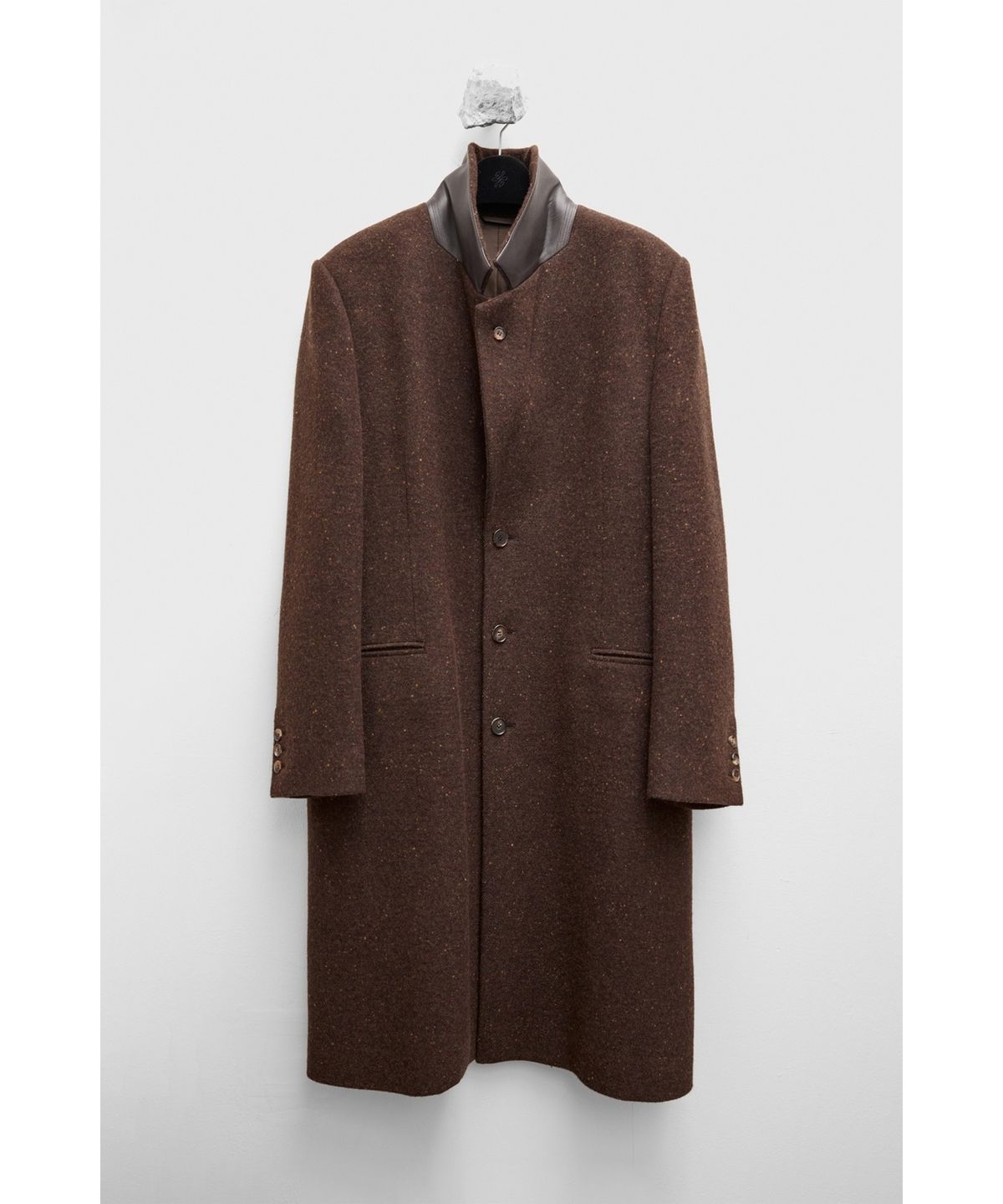 유스(YOUTH) Leather Trim Chesterfield Coat - Herringbone Brown