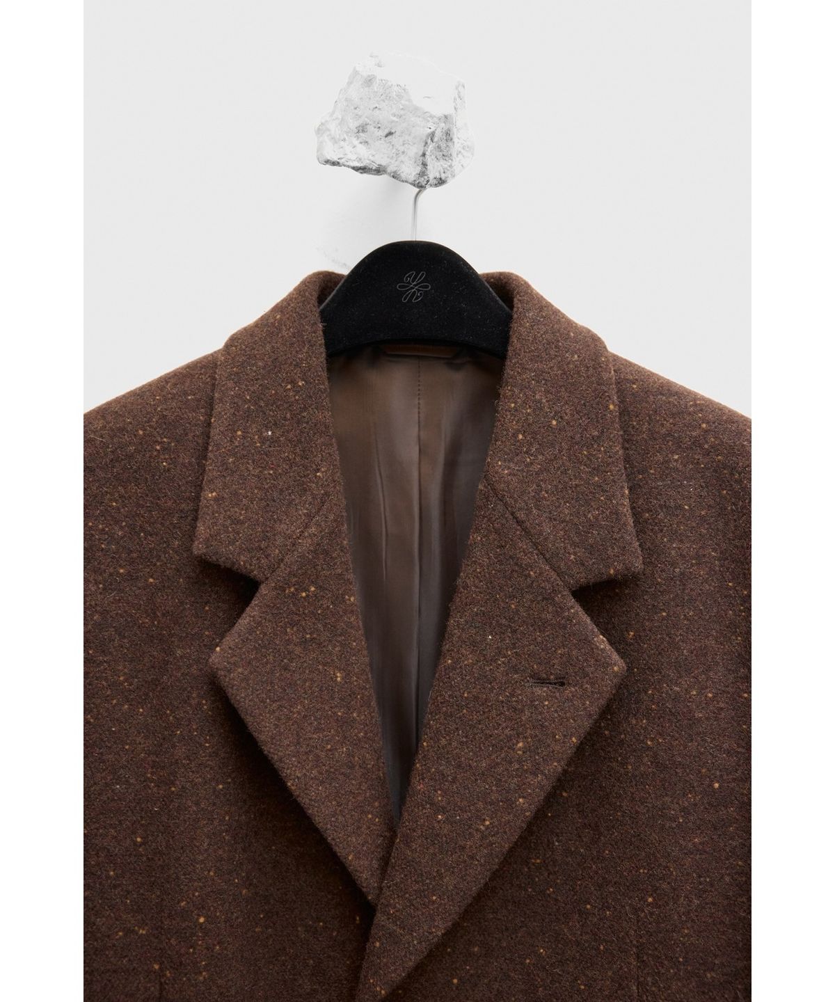 유스(YOUTH) Leather Trim Chesterfield Coat - Herringbone Brown