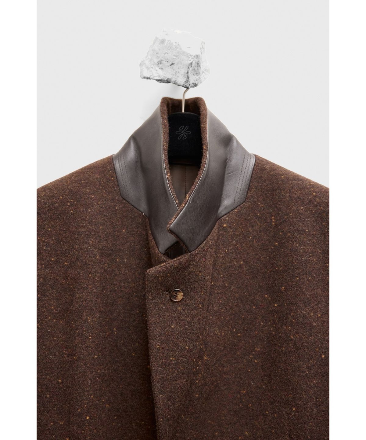 유스(YOUTH) Leather Trim Chesterfield Coat - Herringbone Brown