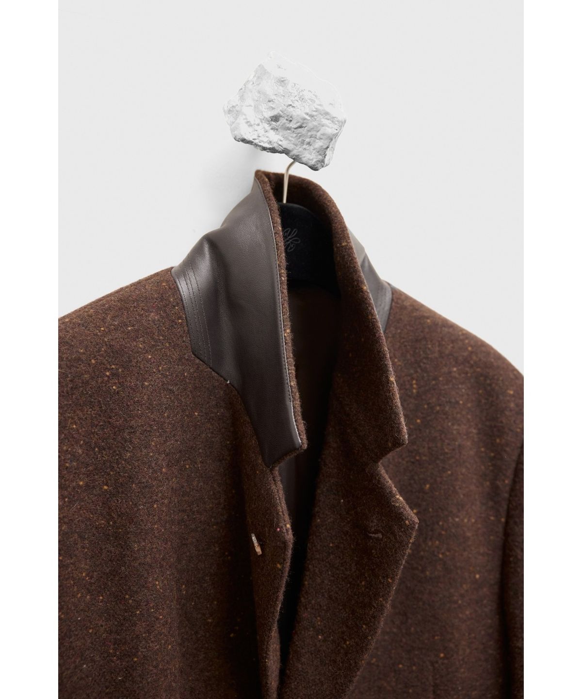 유스(YOUTH) Leather Trim Chesterfield Coat - Herringbone Brown