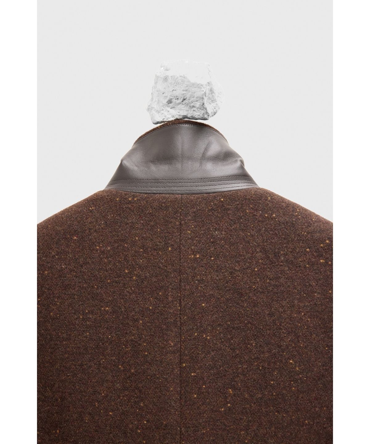 유스(YOUTH) Leather Trim Chesterfield Coat - Herringbone Brown