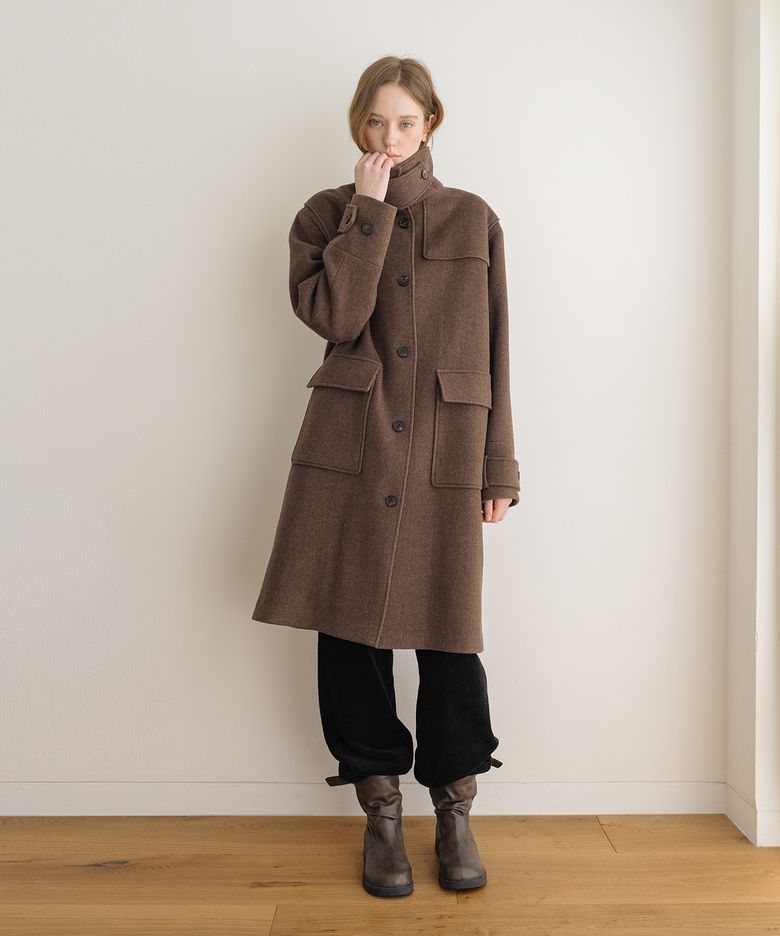 Soft Cashmere Herringbone Coat - Brown