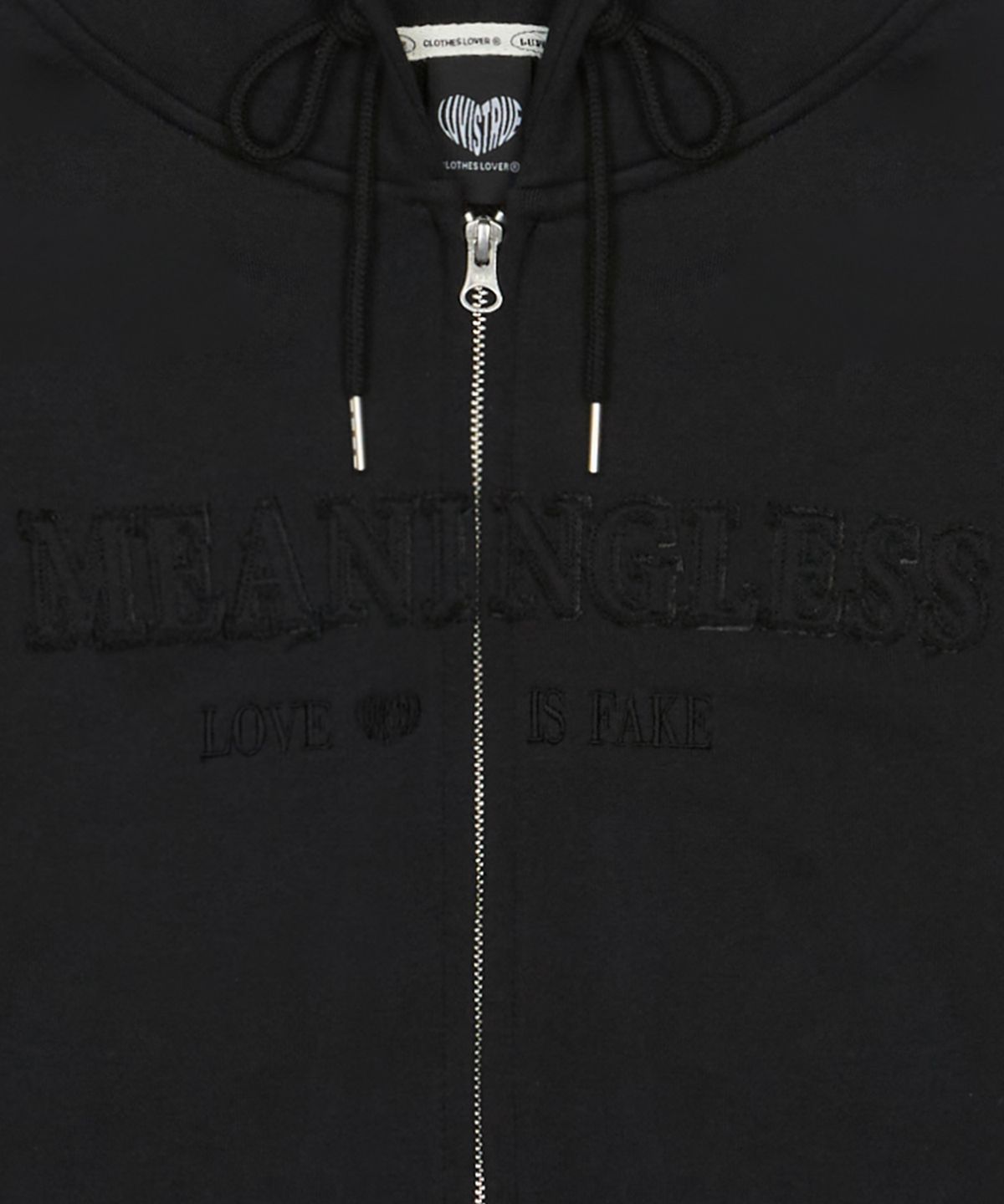 러브이즈트루(LUVISTRUE) LUVISTRUE X MEANINGLESS OVERFIT HOOD ZIPUP(BLACK)