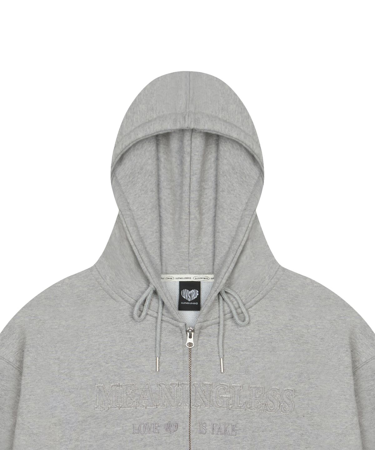 러브이즈트루(LUVISTRUE) LUVISTRUE X MEANINGLESS OVERFIT HOOD ZIPUP(GRAY)
