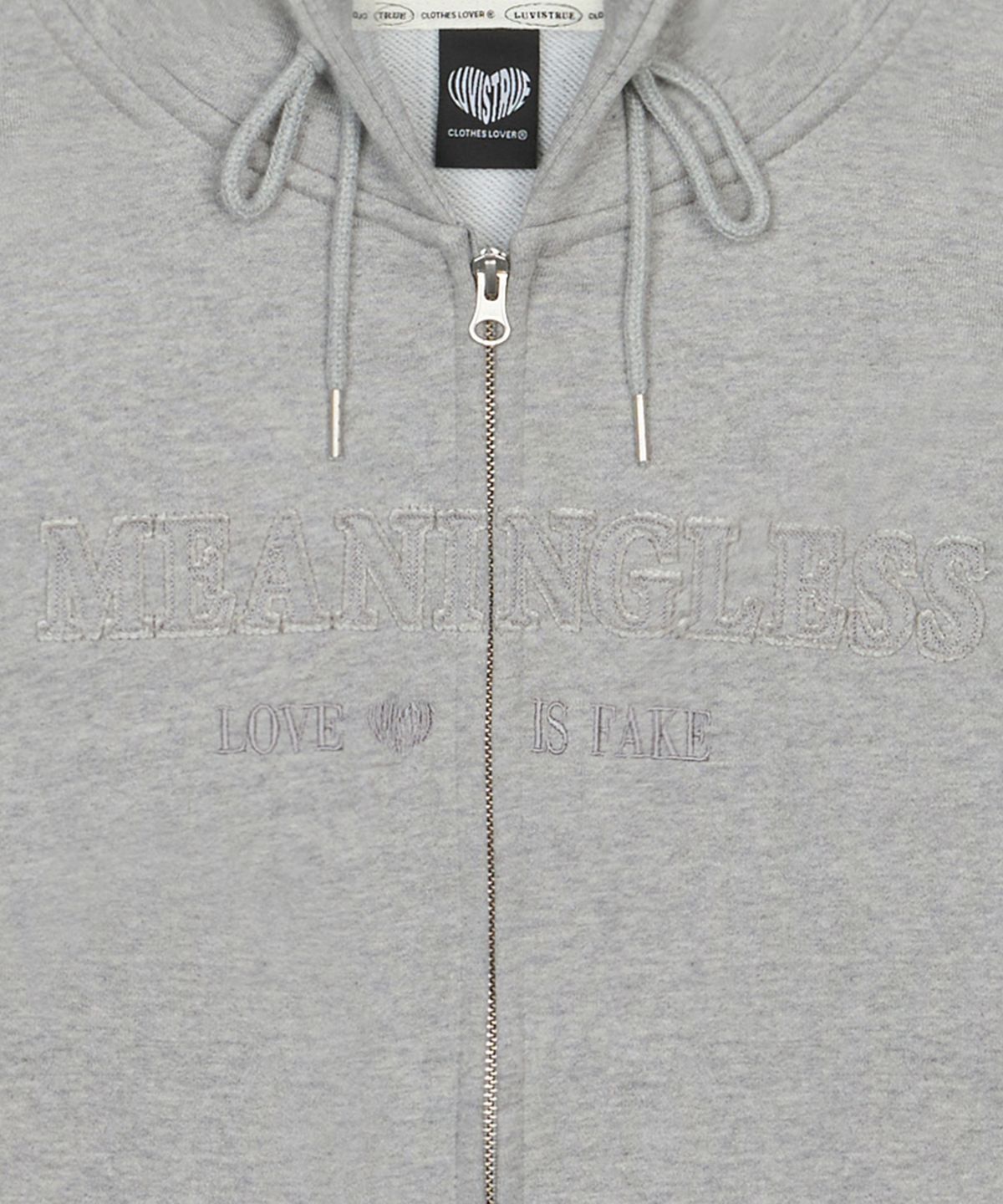러브이즈트루(LUVISTRUE) LUVISTRUE X MEANINGLESS OVERFIT HOOD ZIPUP(GRAY)