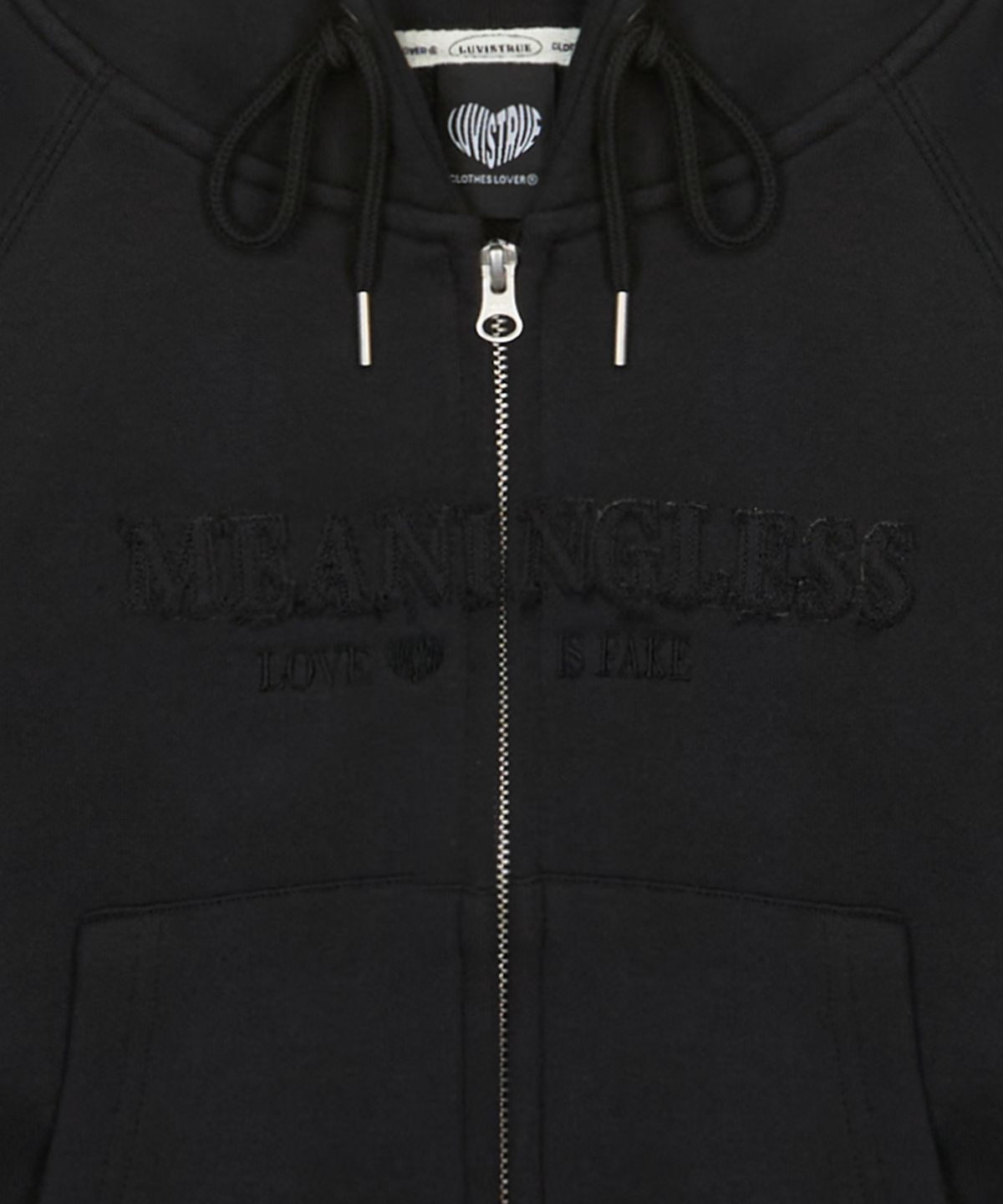 러브이즈트루(LUVISTRUE) LUVISTRUE X MEANINGLESS SLIMFIT HOOD ZIPUP(BLACK)
