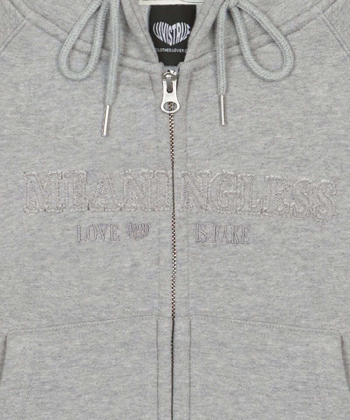 러브이즈트루(LUVISTRUE) LUVISTRUE X MEANINGLESS SLIMFIT HOOD ZIPUP(GRAY)