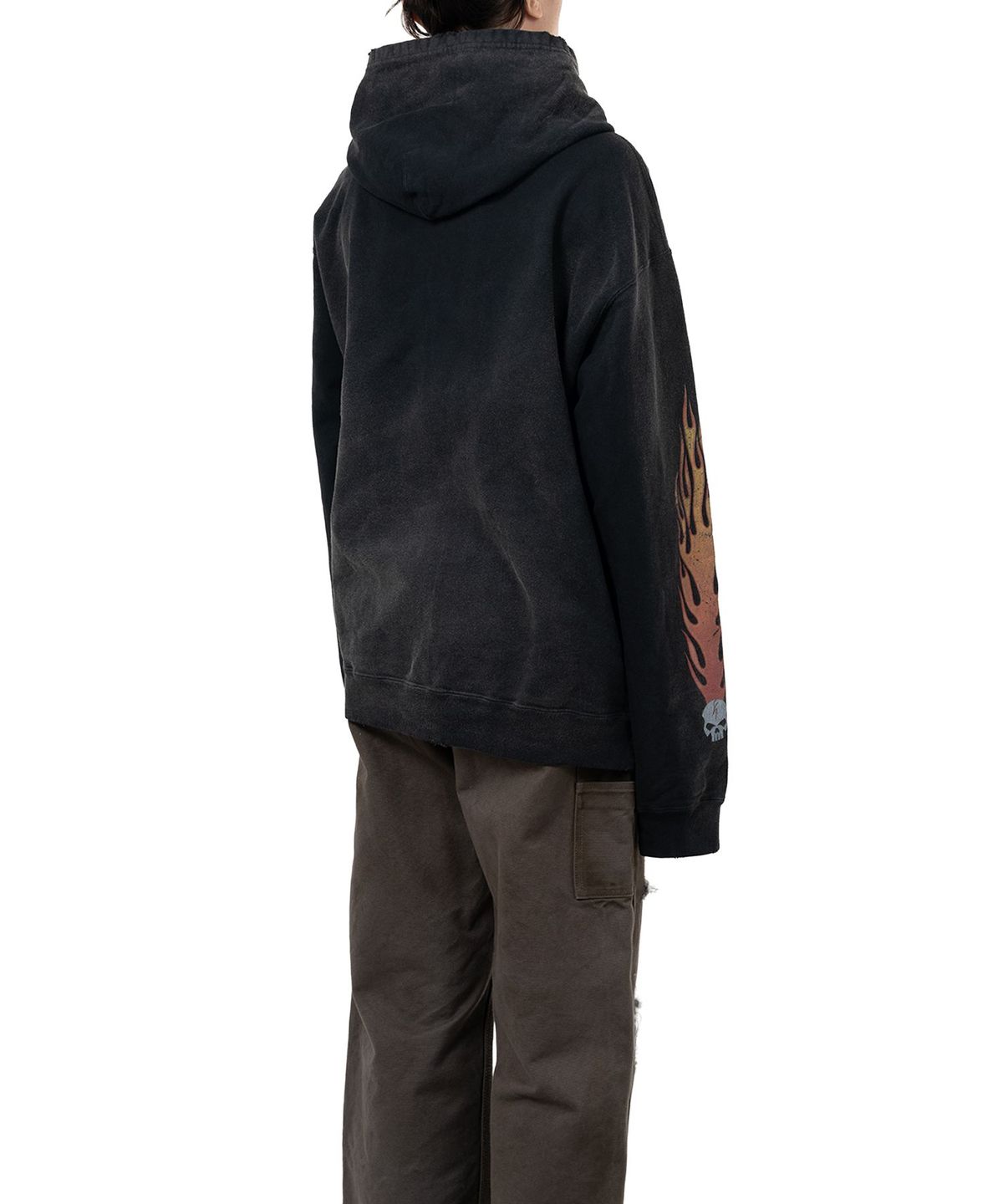 카미야(KAMIYA) “Skull Flame”Distressed Zip Hoodie - BLACK