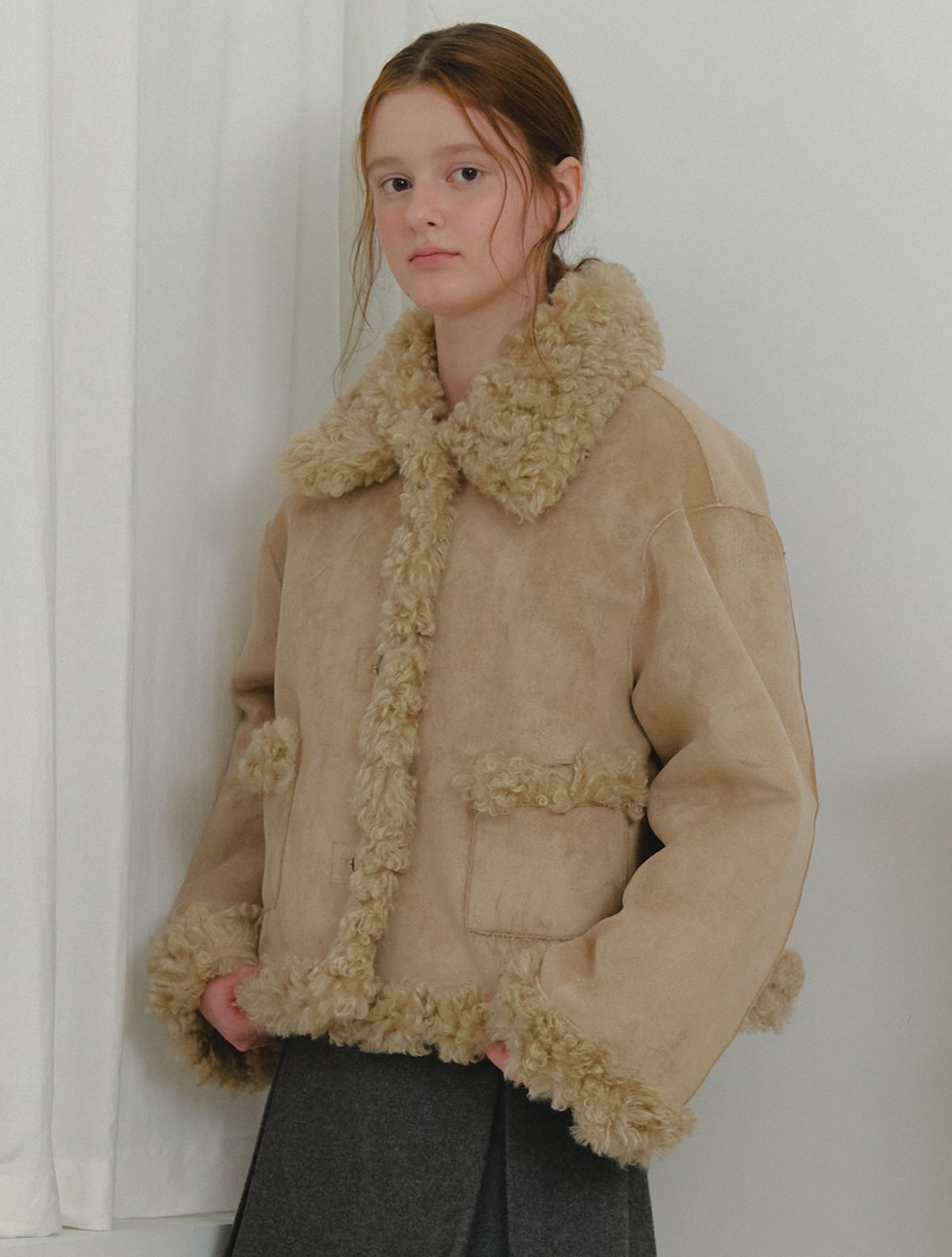 클루니(CLUNY) Teddy mood reversible mustang jacket - beige