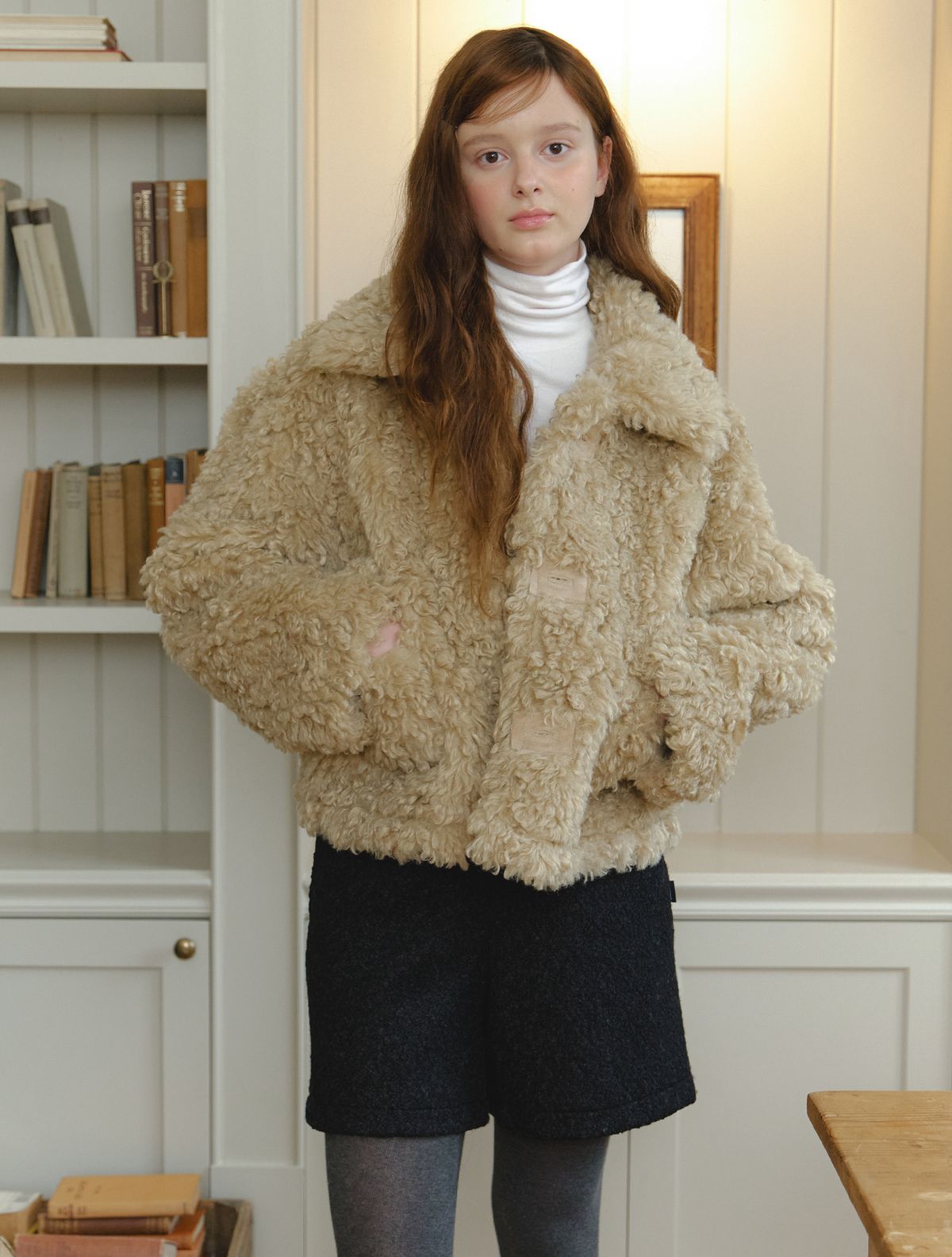 클루니(CLUNY) Teddy mood reversible mustang jacket - beige