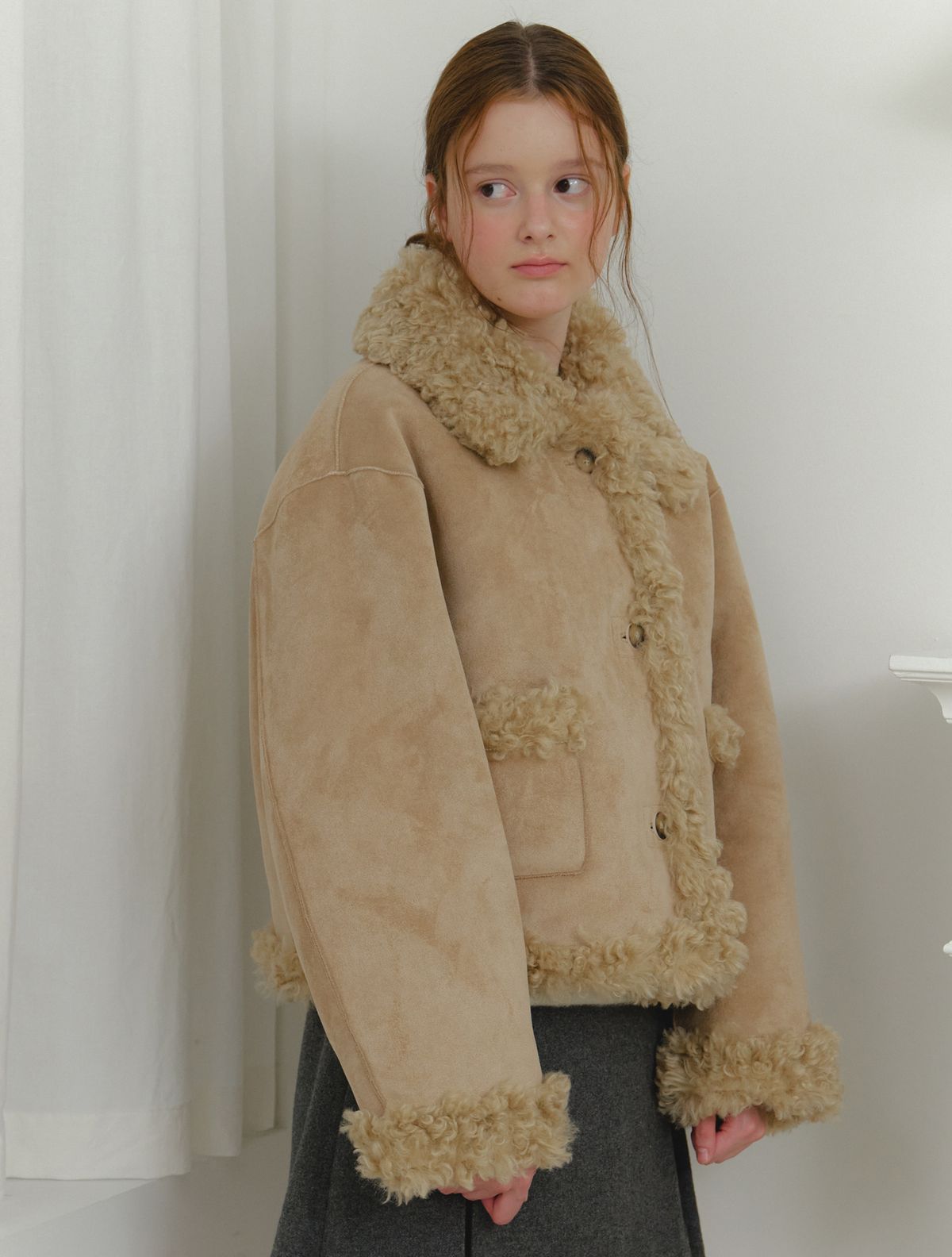 클루니(CLUNY) Teddy mood reversible mustang jacket - beige