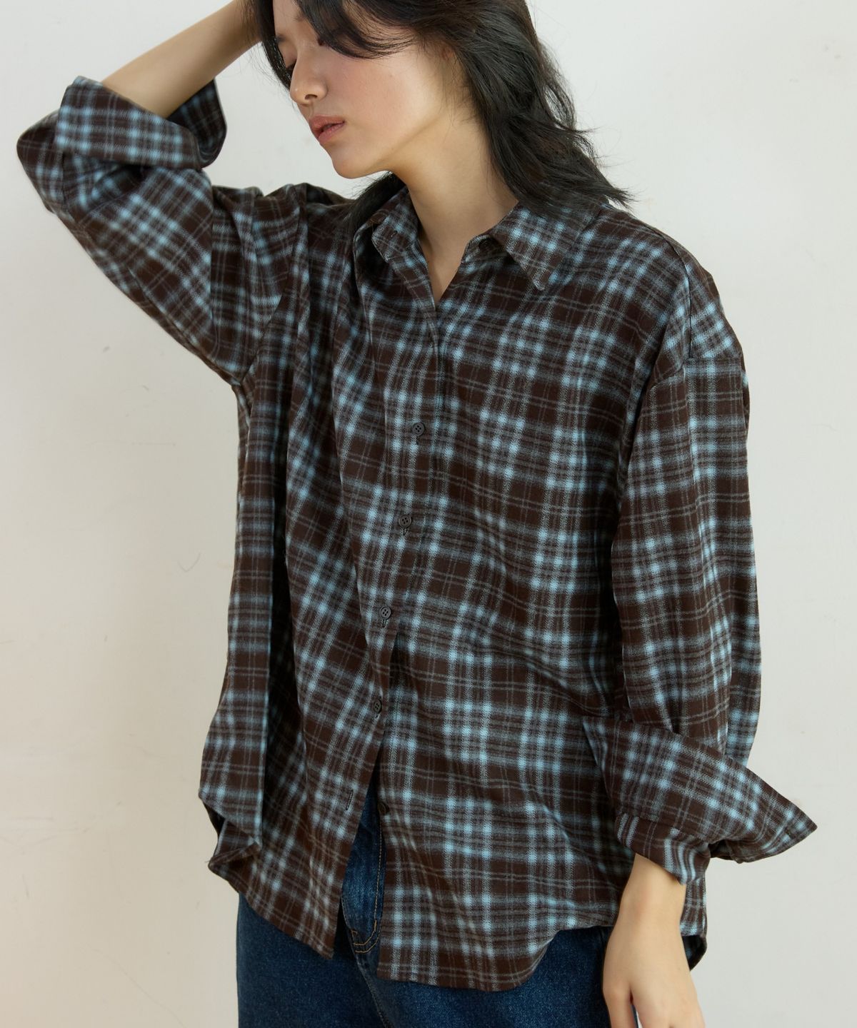 위오이(WIOE) Winter Check Shirt_Charcole
