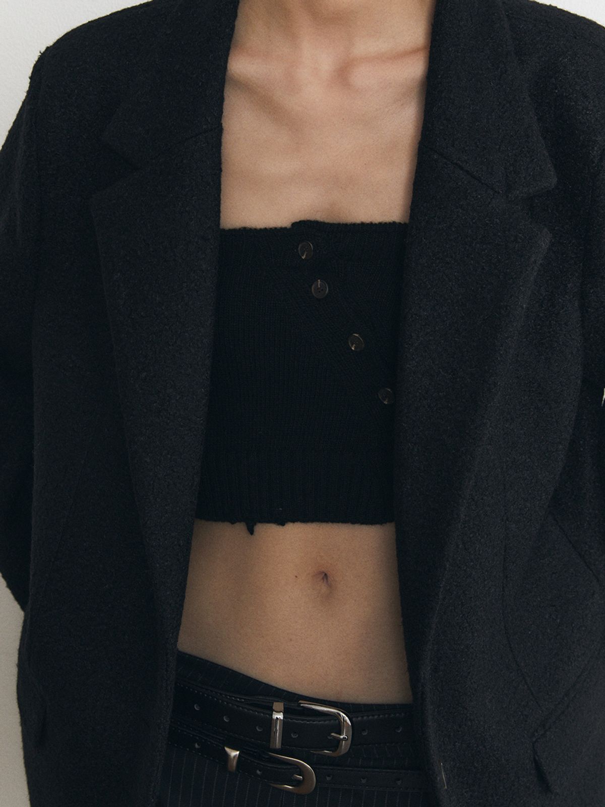 하프데빌어스(HALF DEVIL US) 싱글 오버핏 부클 쟈켓_블랙