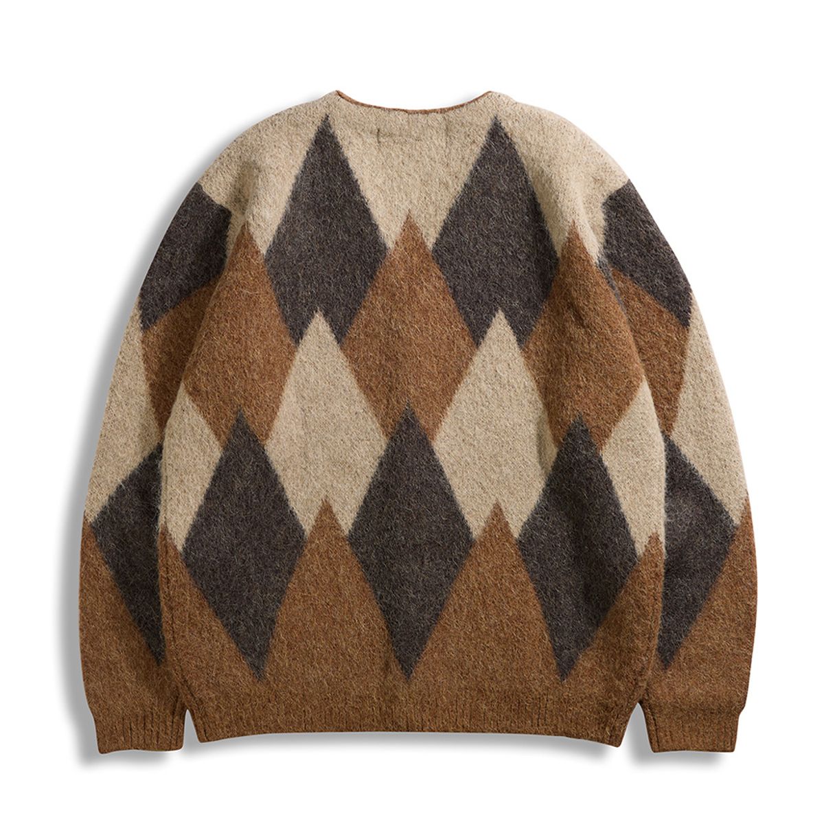 건지 울른스(Guernsey Woollens) 알파카 아가일 가디건 - 샌드