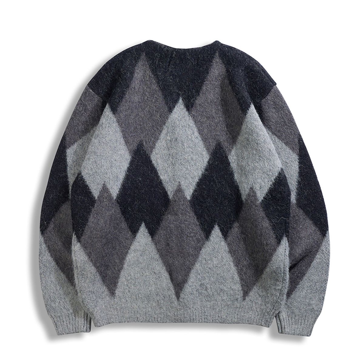 건지 울른스(Guernsey Woollens) 알파카 아가일 가디건 - 블랙