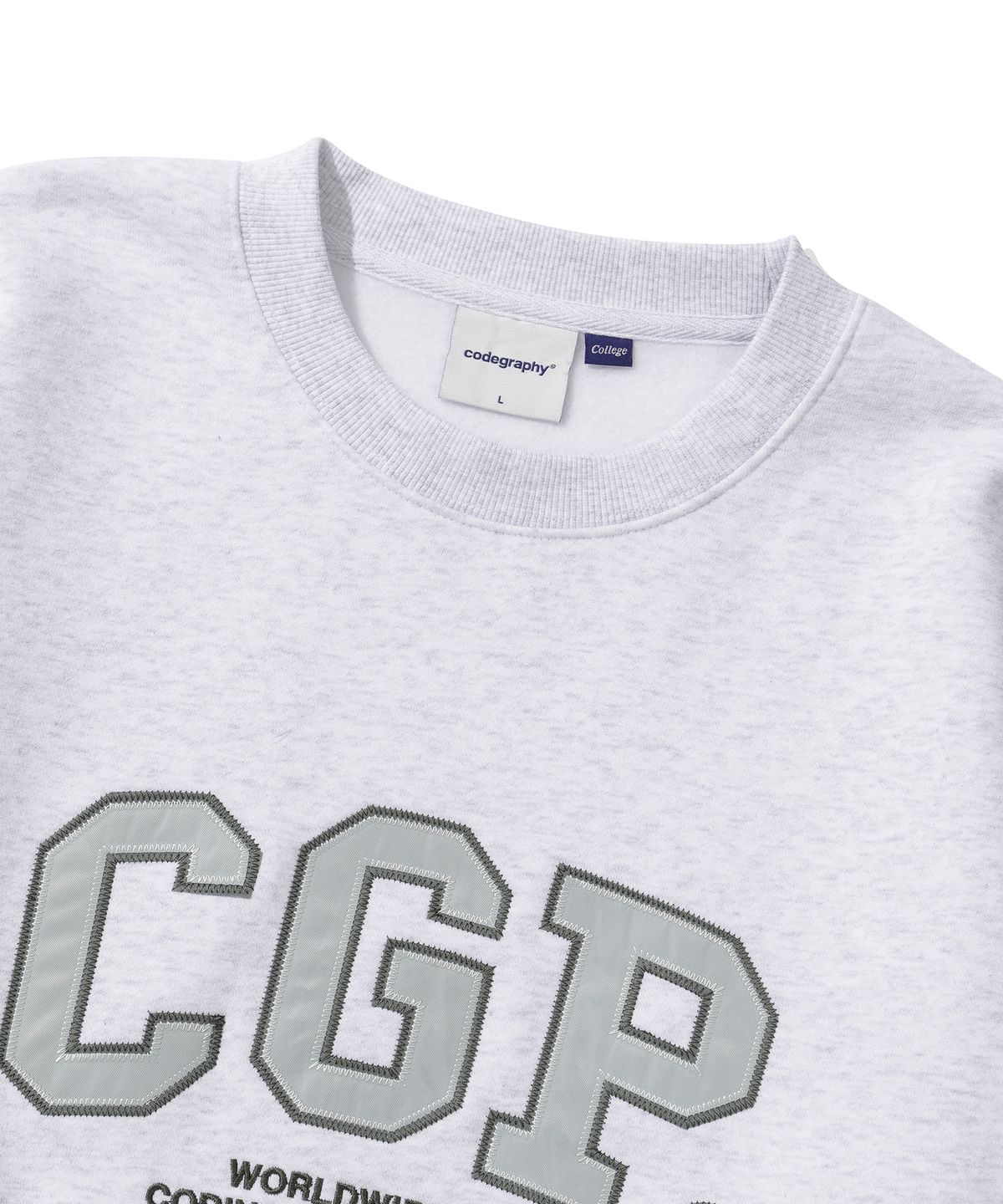 코드그라피(CGP) 기모 CGP 아치 로고 맨투맨_멜란지그레이