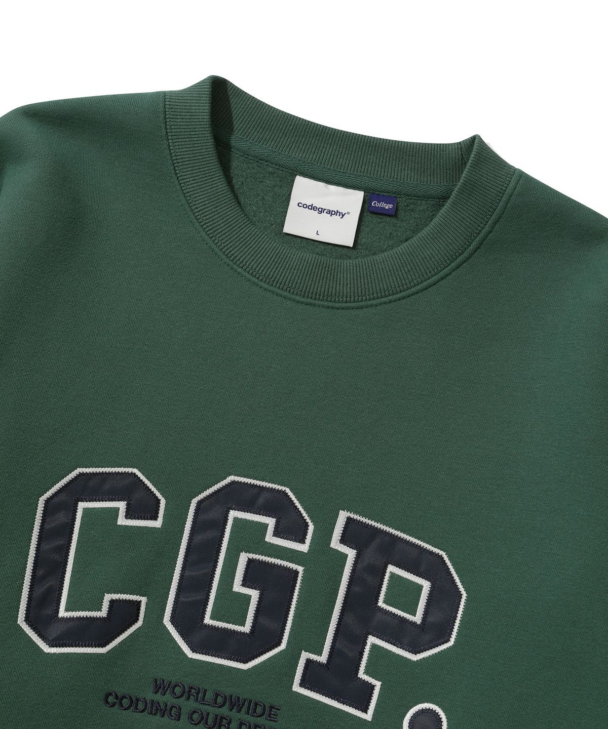 코드그라피(CGP) 기모 CGP 아치 로고 맨투맨_프로스트 그린
