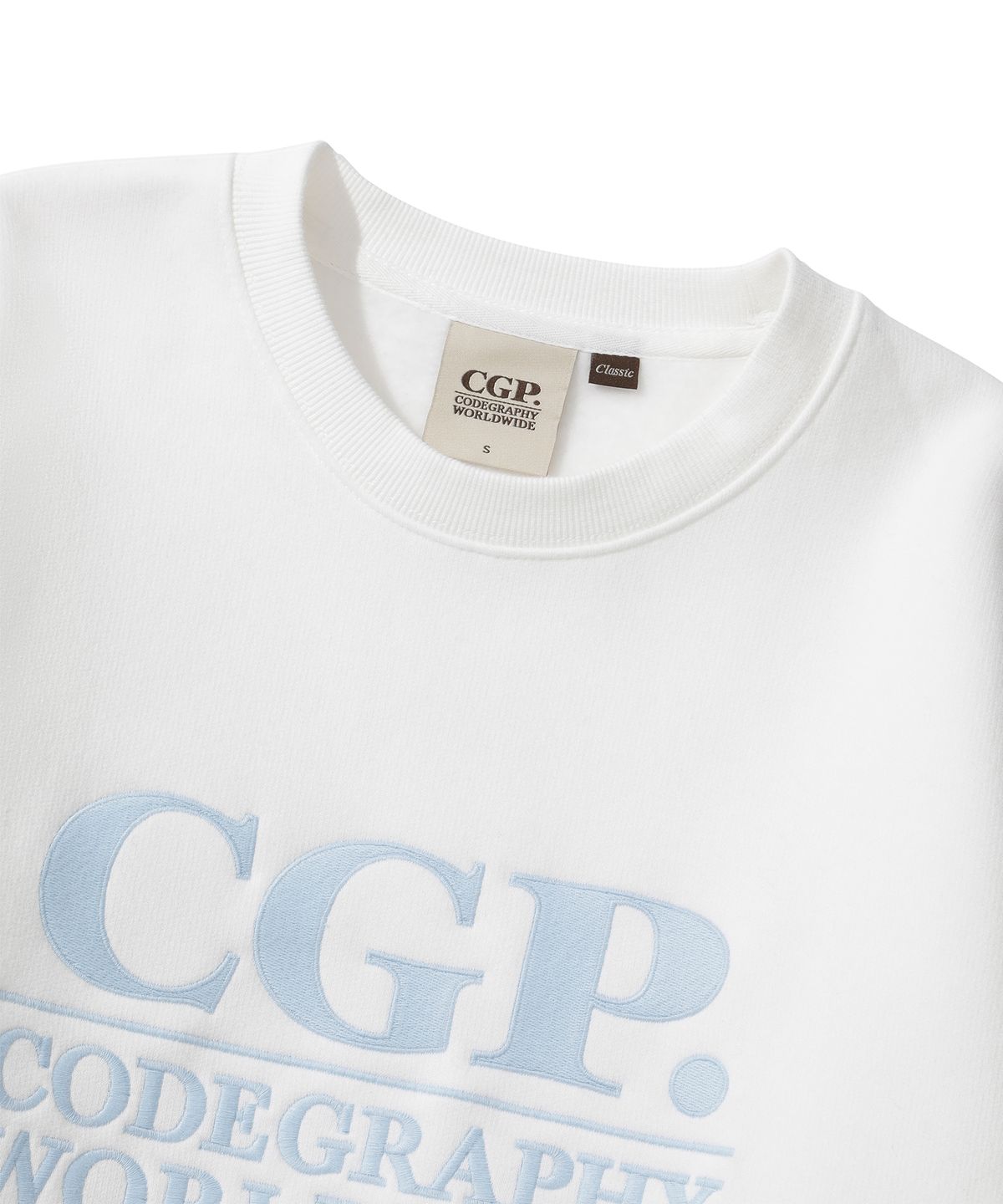 코드그라피(CGP) 기모 스퀘어 로고 맨투맨_오프화이트