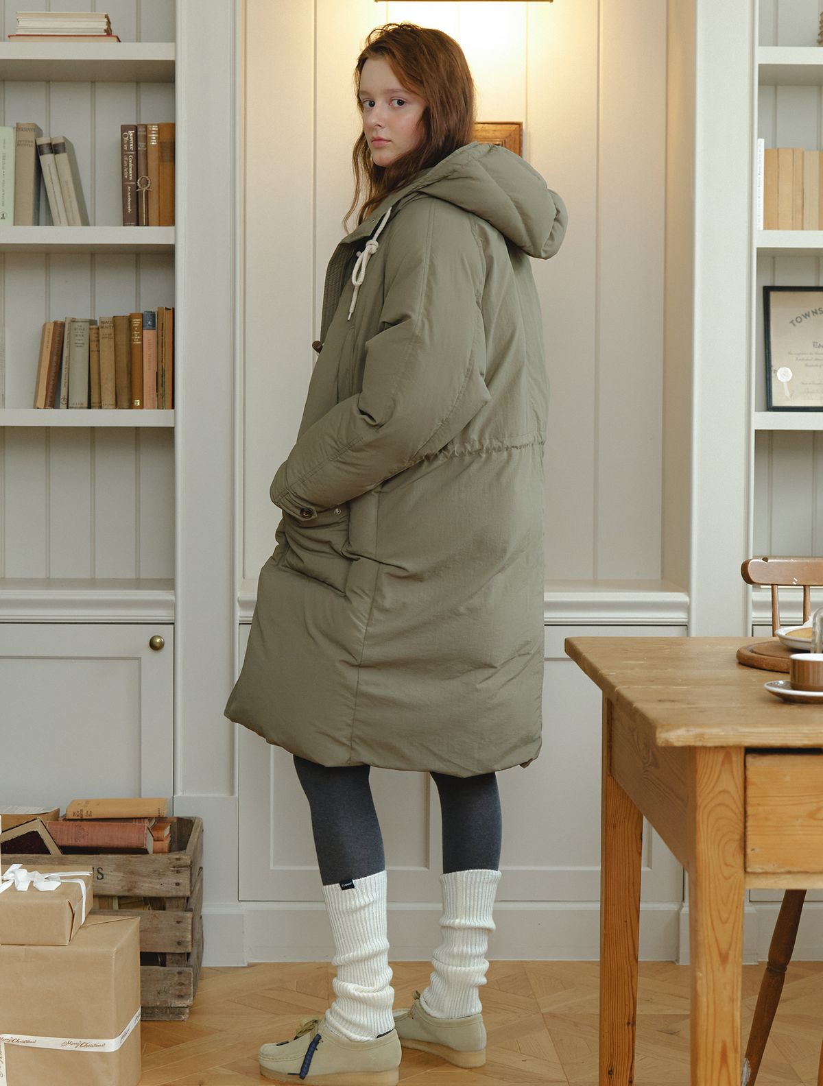 클루니(CLUNY) FishTail Duck Down Long Parka Field Coat - khaki
