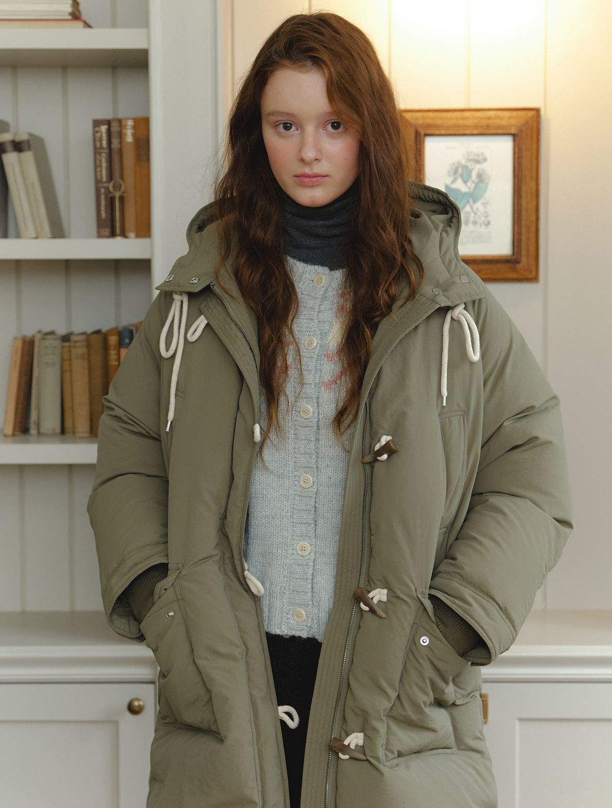 클루니(CLUNY) FishTail Duck Down Long Parka Field Coat - khaki