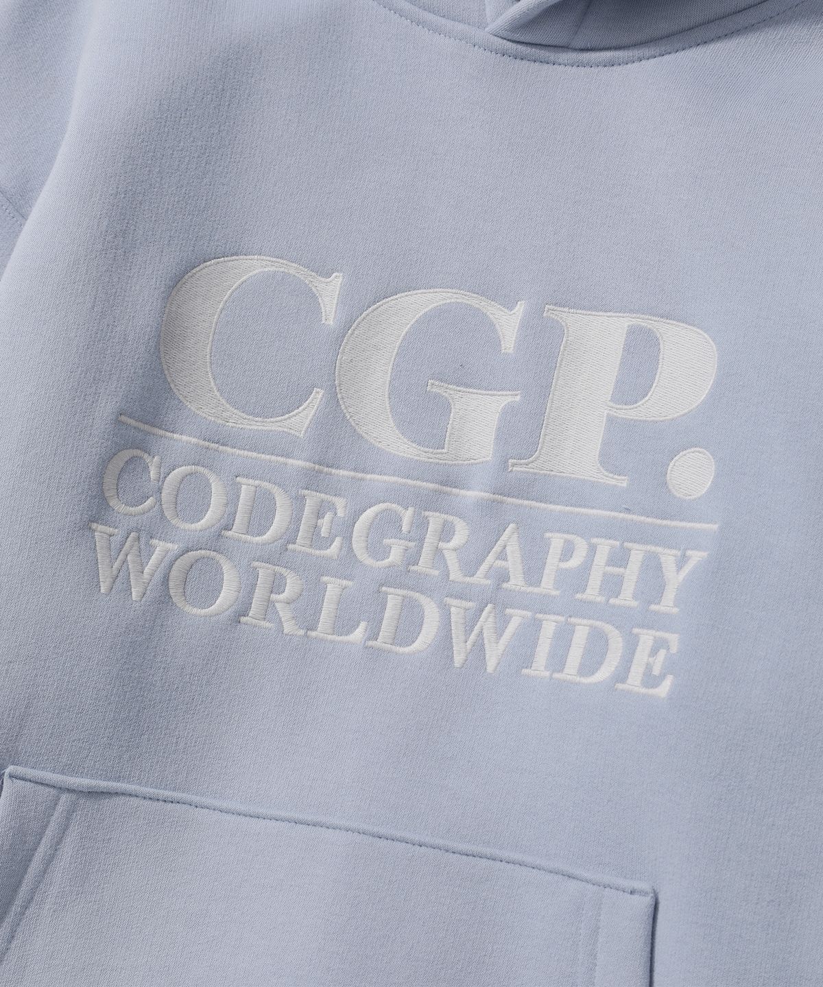 코드그라피(CGP) 기모 스퀘어 로고 후디_그레이쉬블루