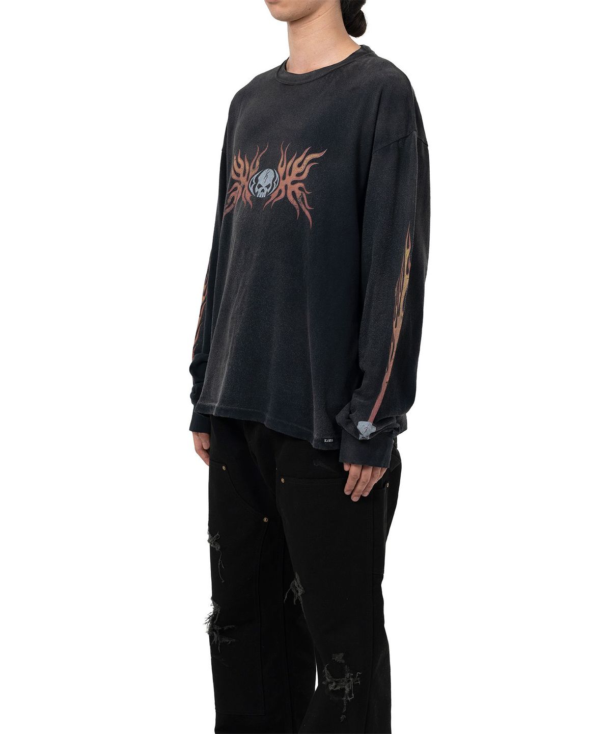 카미야(KAMIYA) “Skull Flame”Distressed L/S Tee - BLACK
