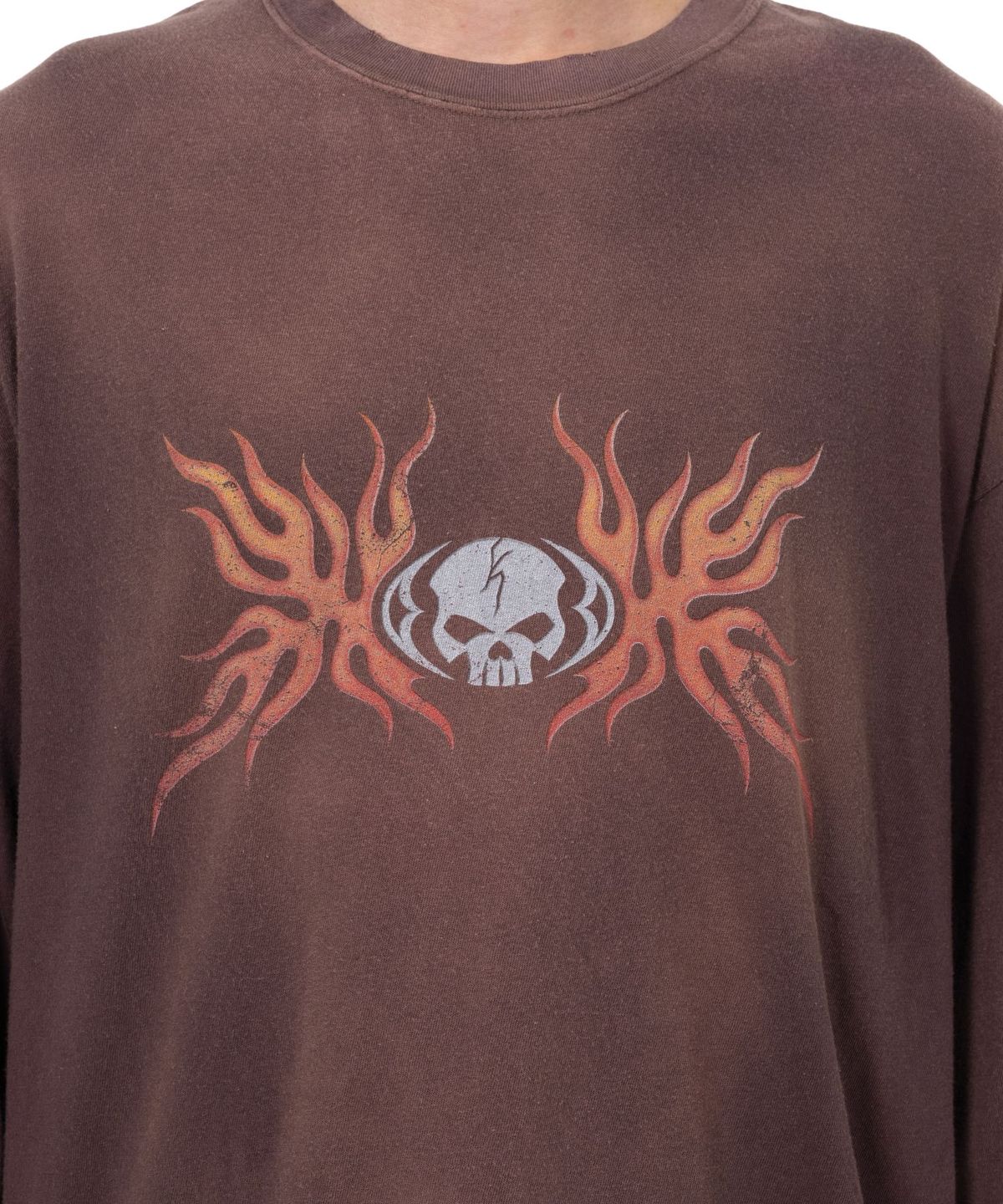카미야(KAMIYA) “Skull Flame”Distressed L/S Tee - BROWN