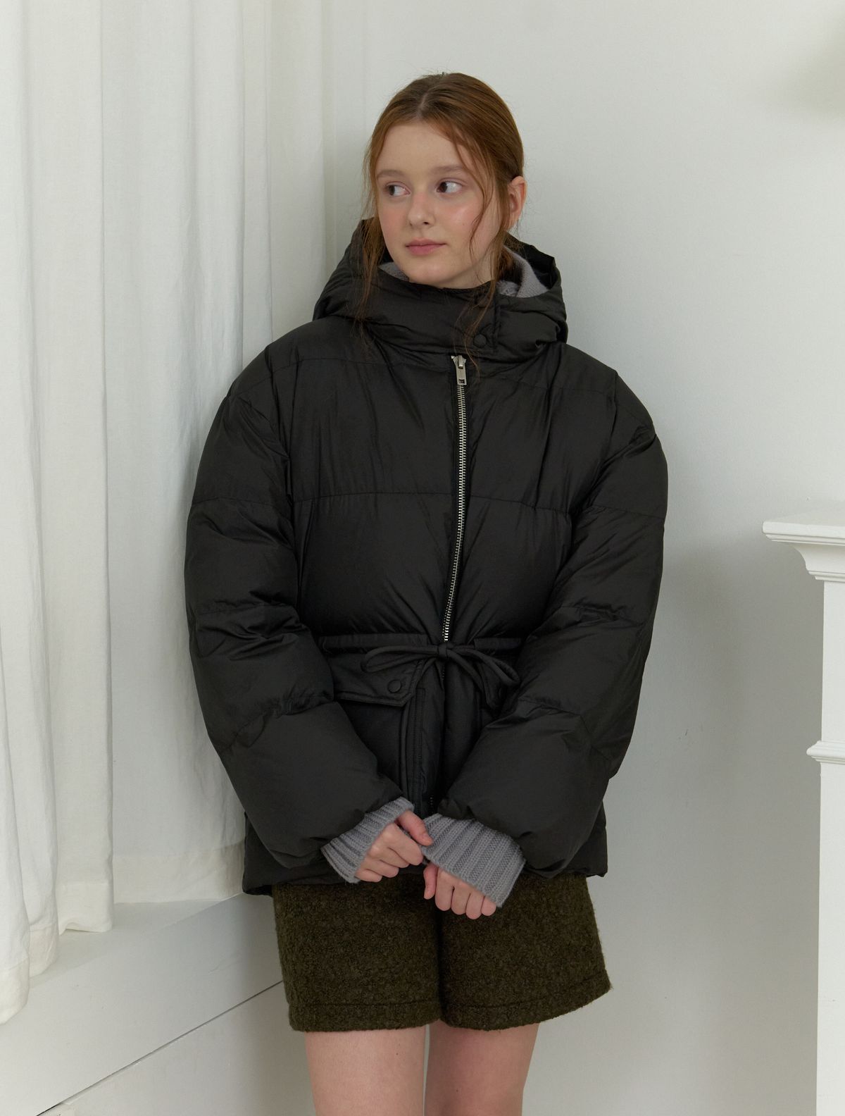 클루니(CLUNY) Cloud hooded puffer duck down padding - black